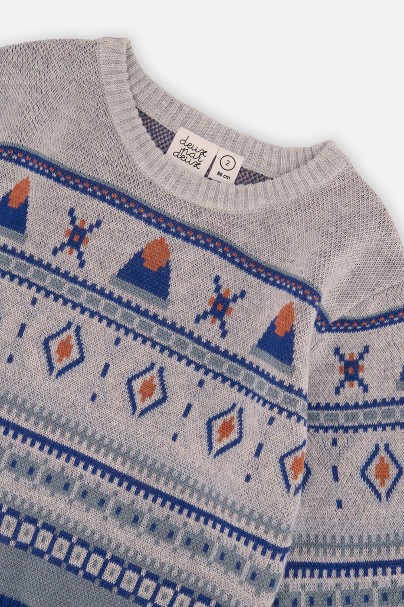 Deux par Boys Fair Isle Jacquard Knit Crewneck Sweater
