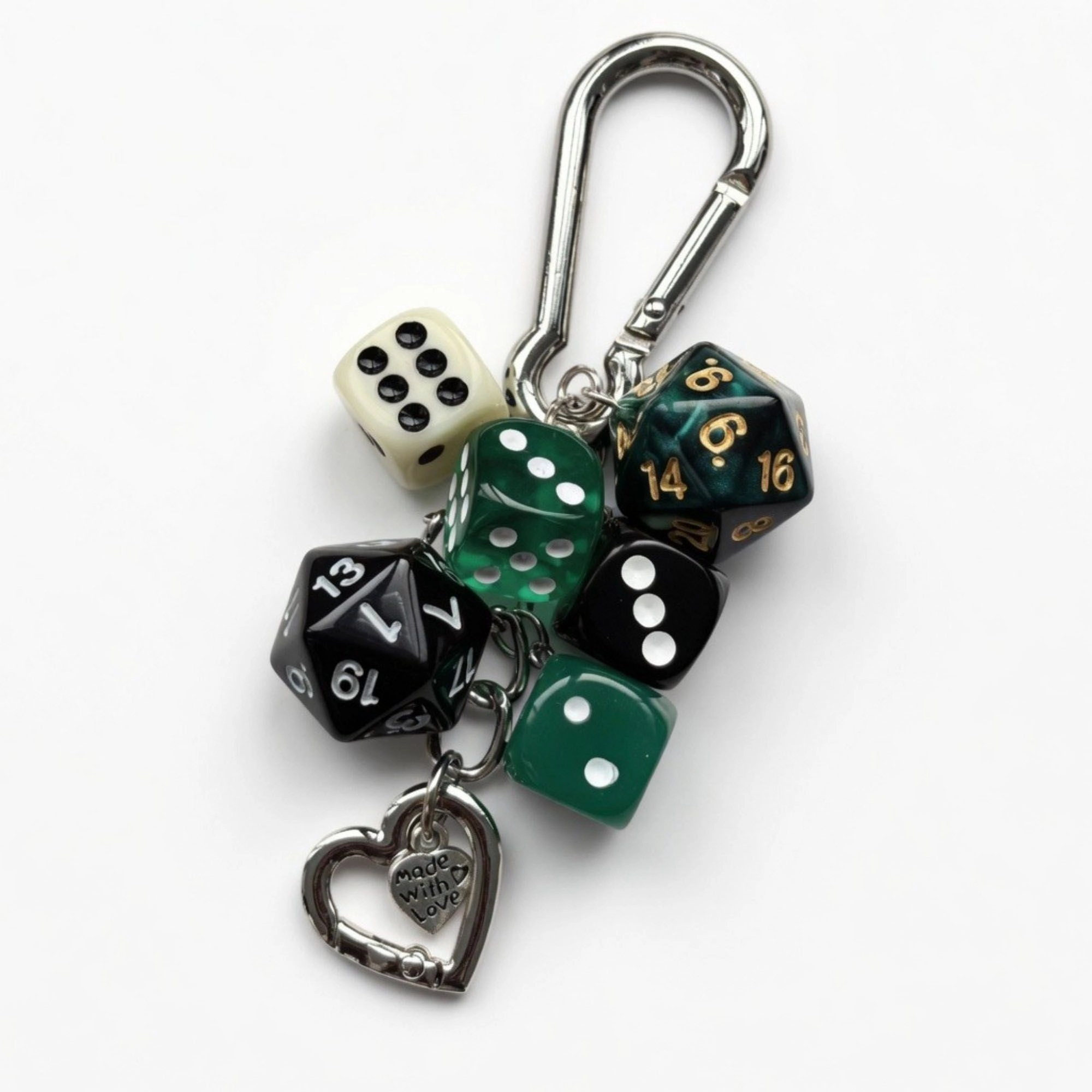 Alilang Women's Multi Dice Charm Keychain with Heart Pendant Game Theme Bag Charm Clip Key Ring Accessory