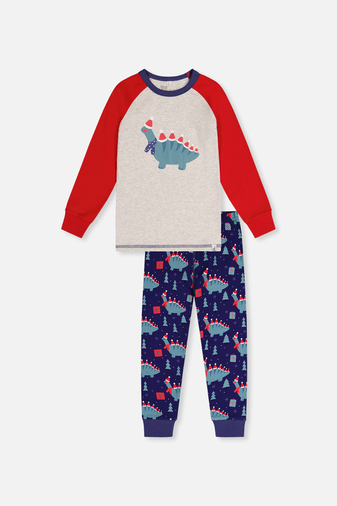 Deux par Boys Organic Cotton Dinosaur Print Two Piece Pajama Set with Raglan Sleeve Top and Pants