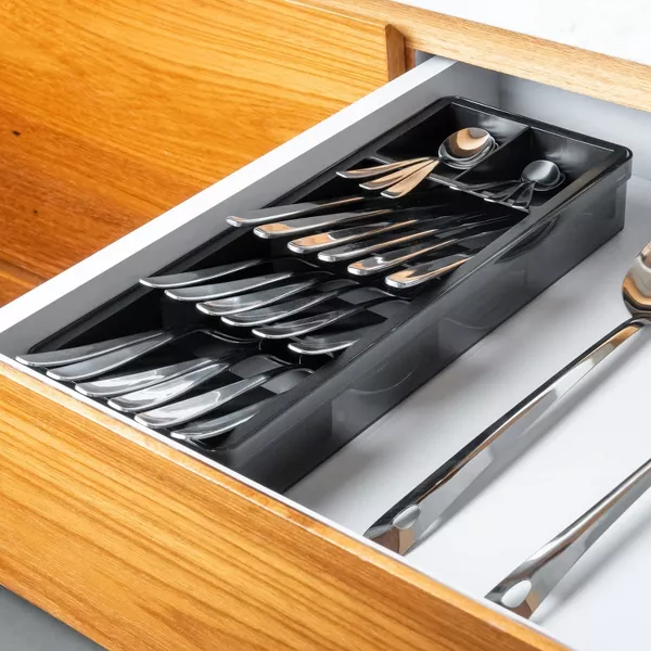 OU In-Drawer Silverware & Utensils Organizer, 5 Compartments Flatware Storage, 14.75" x 5.9" Compact Cutlery Tray