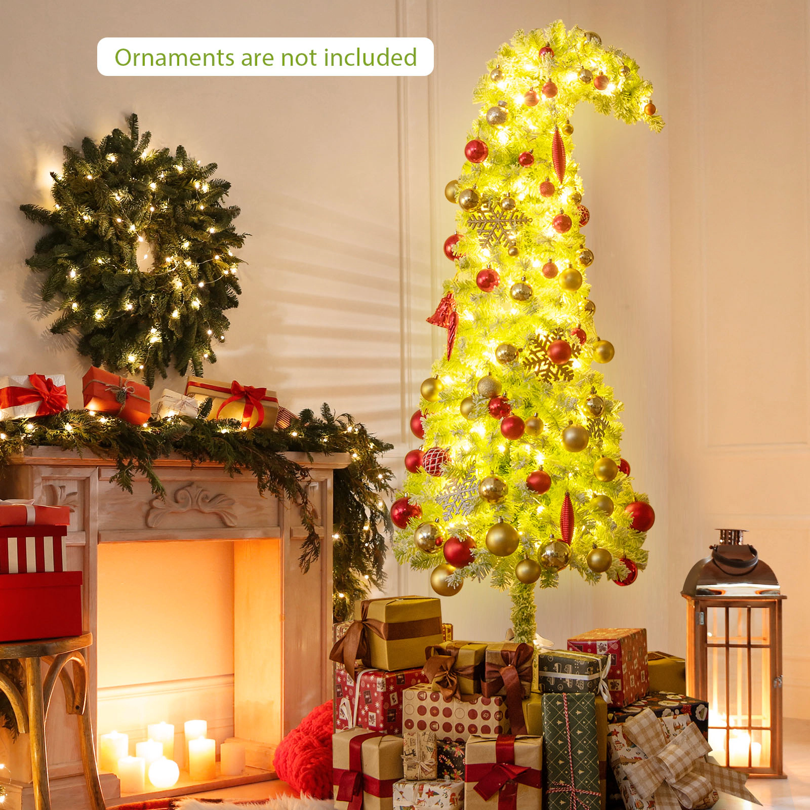 Costway 5/6/7 FT Whimsical Christmas Tree with Bendable Top, 216/290/366 Branch Tips, 80/120/160 LED Lights