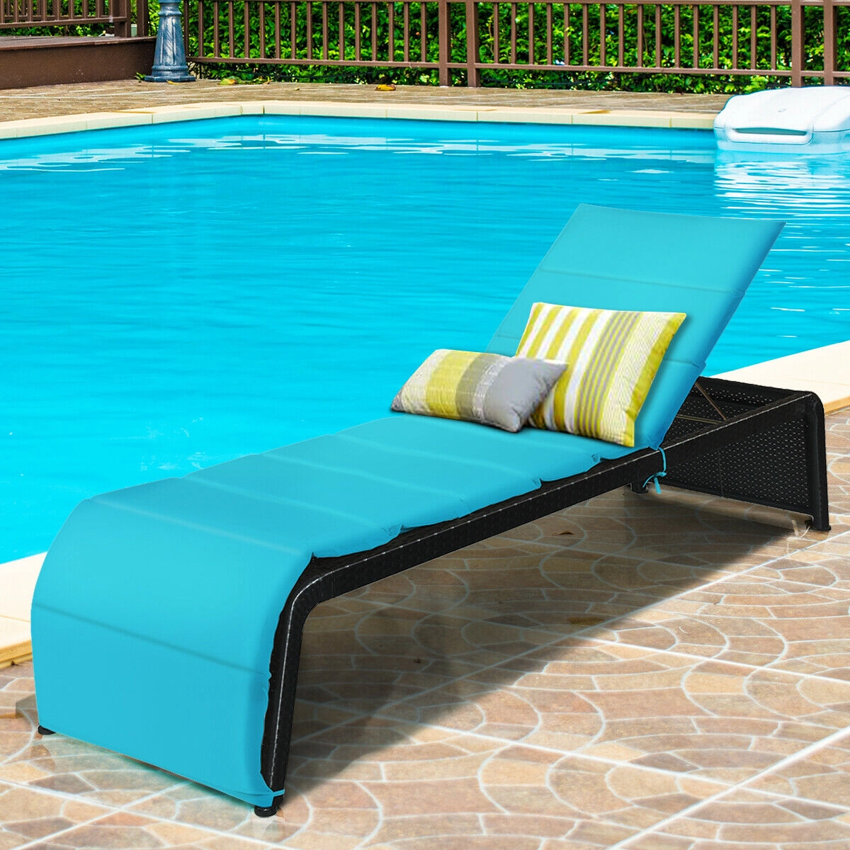 SUGIFT Adjustable Rattan Chaise Lounge Chair with 85-in Length 700-Lb Capacity with 2.5-in Cushion Turquoise