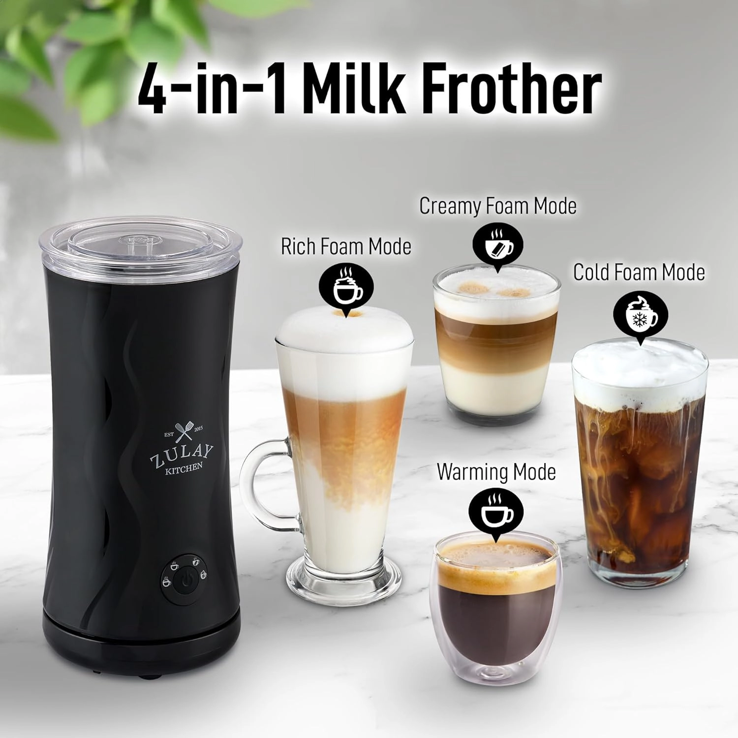Zulay Kitchen 4in1 Milk Frother and Steamer - Automatic Hot Cold Foam Maker with Auto Shut Off & Temperature Control