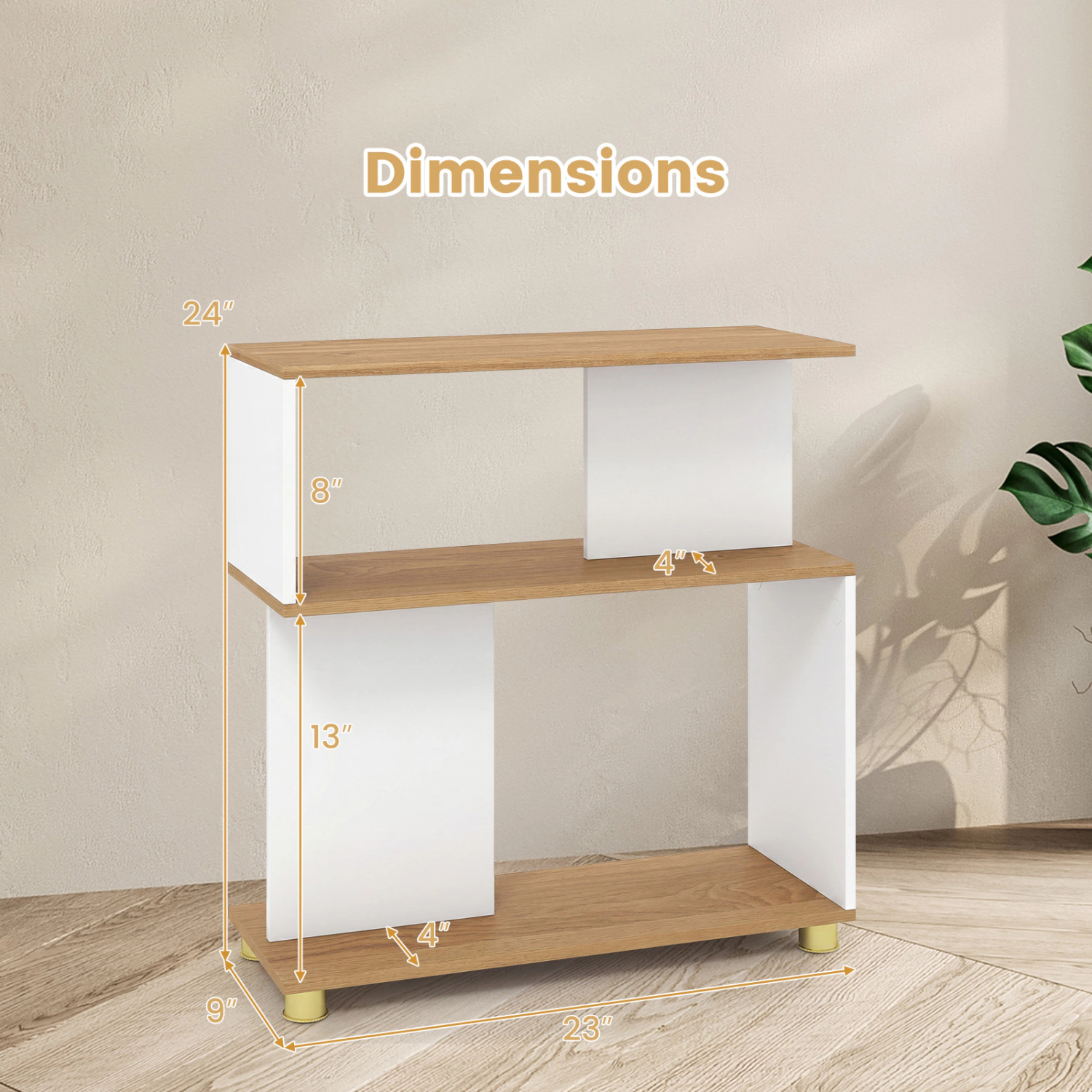 Hivvago S Curve Bookshelf with Open Shelves and Adjustable Feet