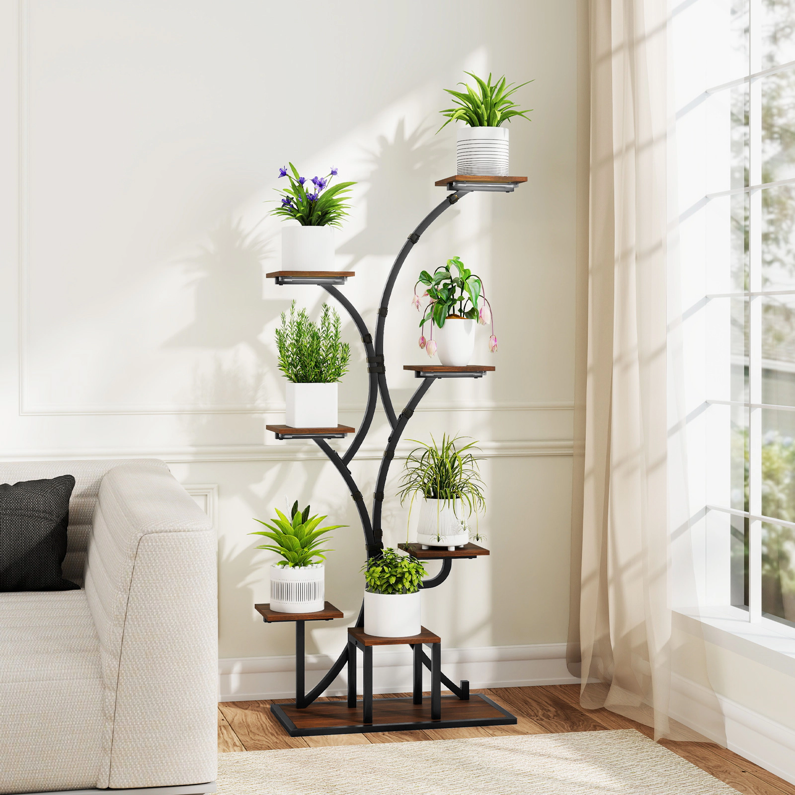 Slickblue Vertical Plant Stand 8 Tier with LED Grow Light System, Curved Shelves, Metal Frame