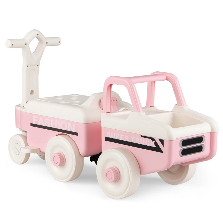 SUGIFT Pink Trailer Music and Under Seat Storage Kids 4 in 1 Ride On Push Car Walker