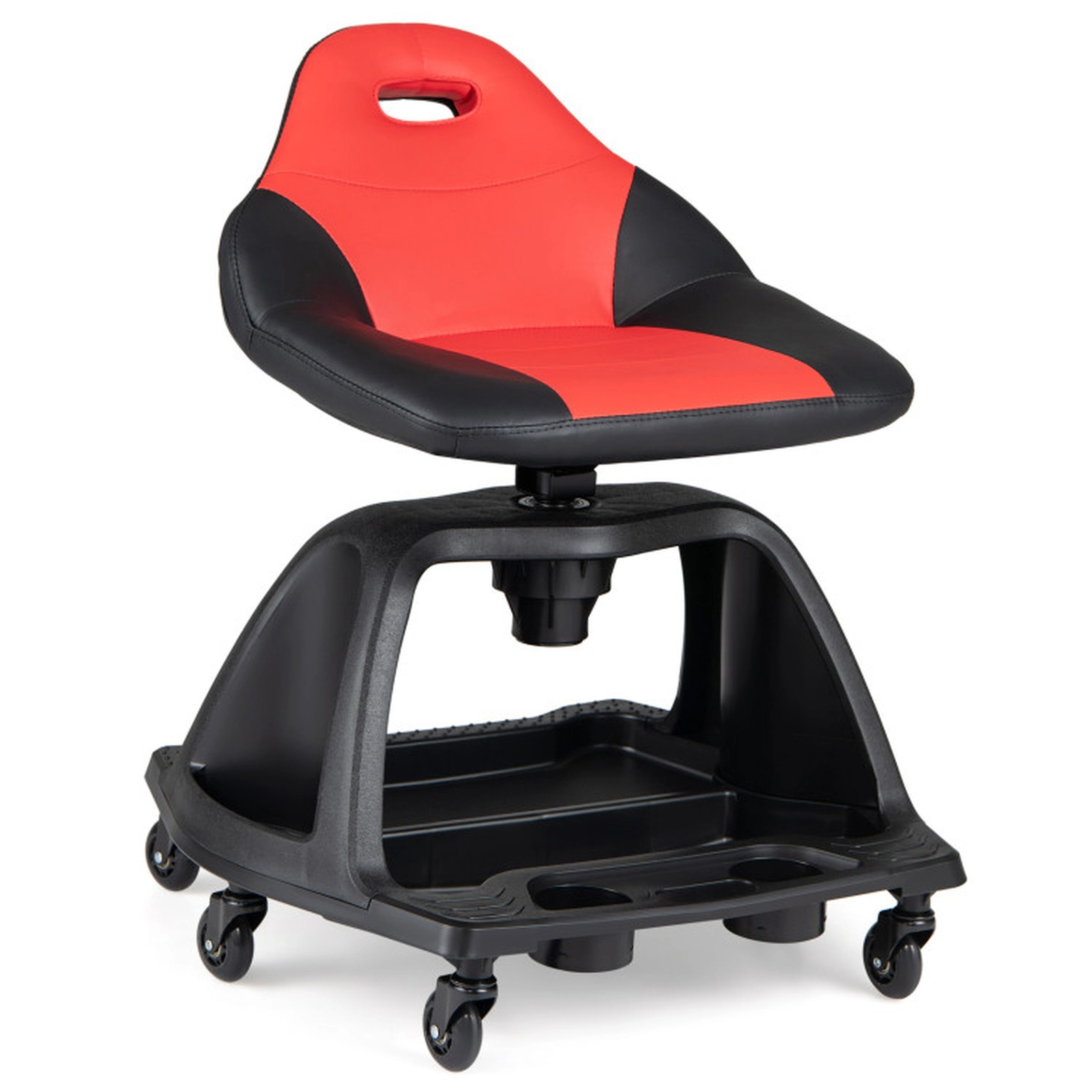 SUGIFT 6 Universal Wheels Padded Backrest Tool Tray Rolling Garage Mechanic Stool 23-in x 21-in x 29.5-in 330-lb Red