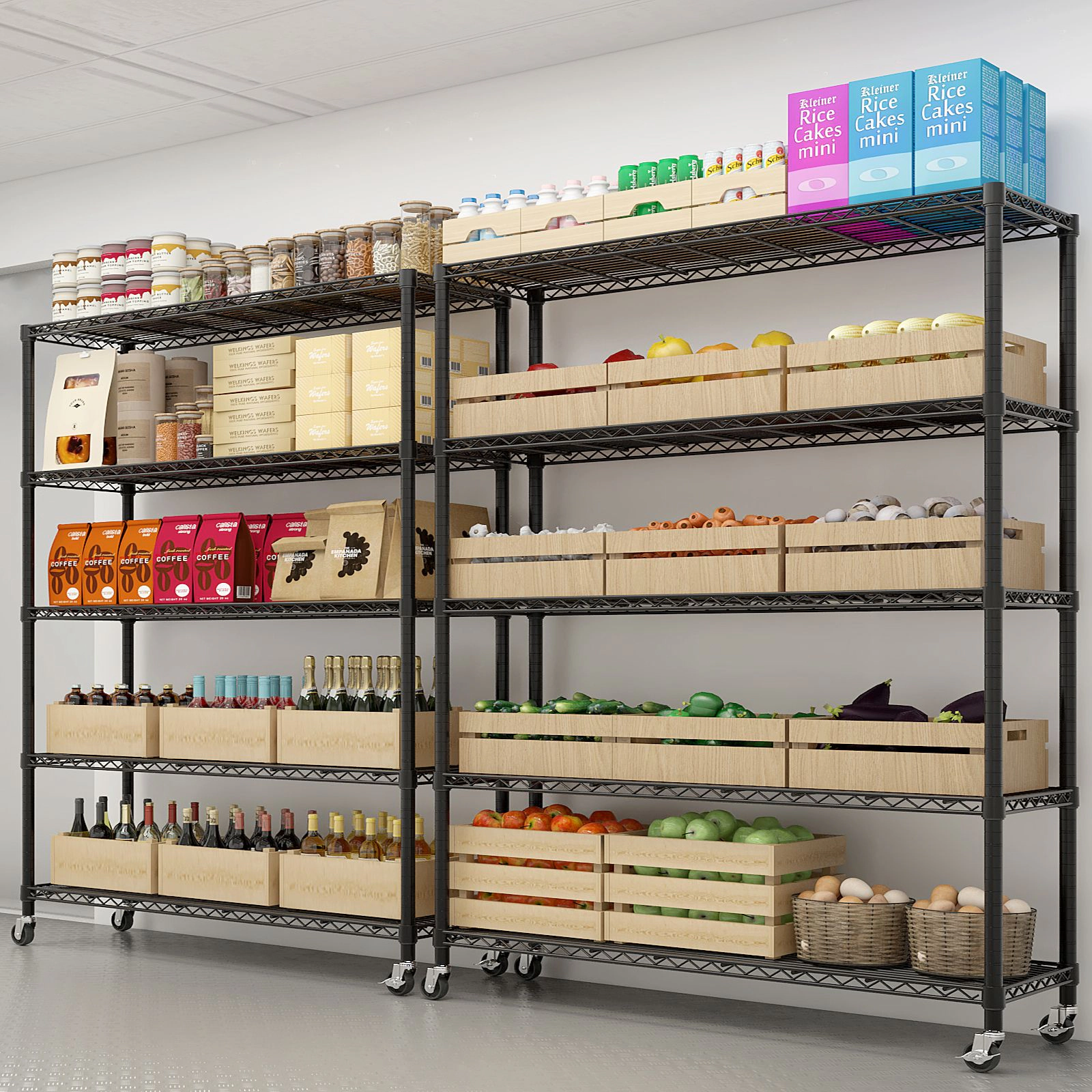 Flynama Heavy Duty Wire Shelving with Wheels, 59x17.7x74in, NSF 3125LB Commercial Shelf for Garage and Pantry