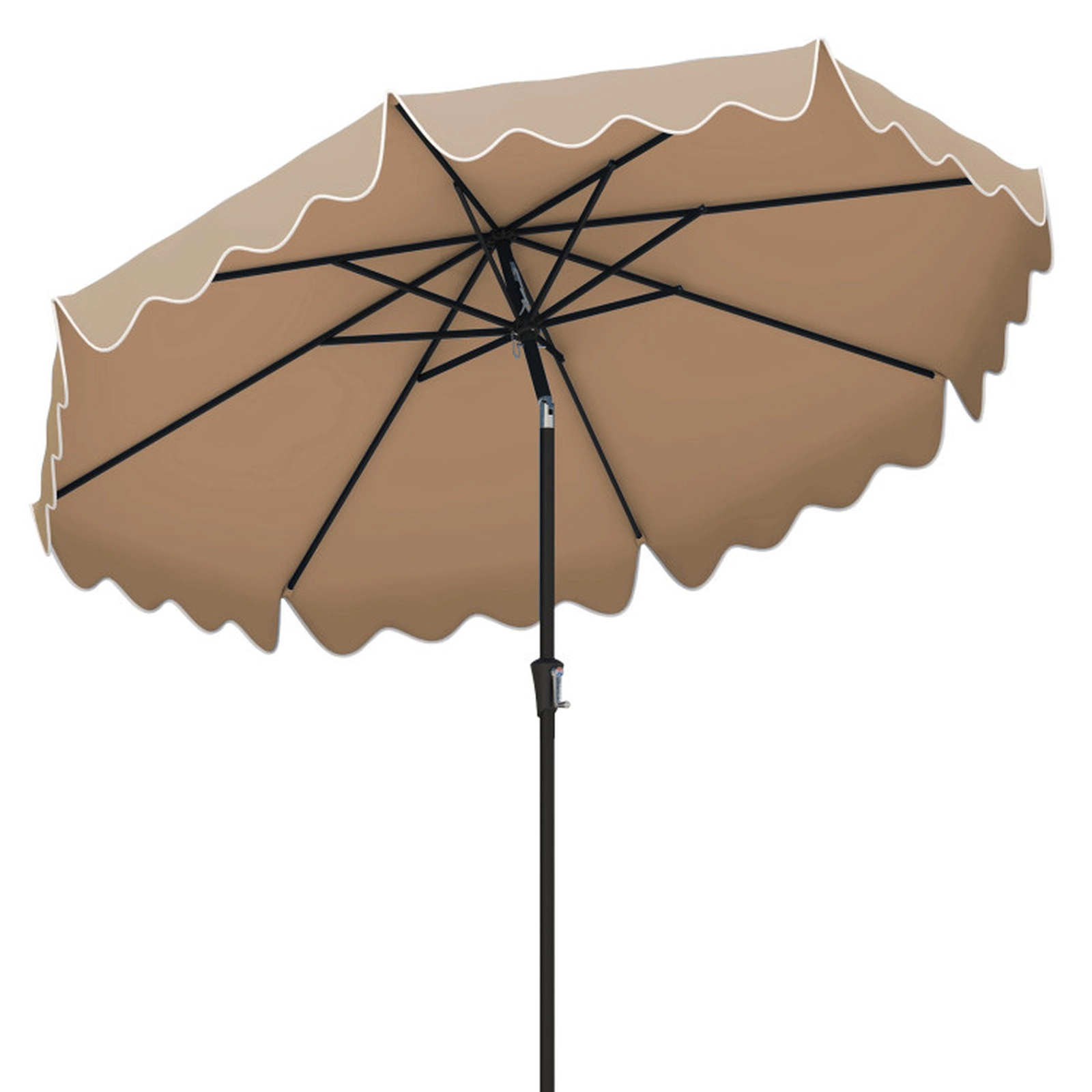SUGIFT 9-ft Brown Scalloped Ruffled Patio Umbrella with 8 Ribs Vented Top Safety Latch and Fastener Tabs