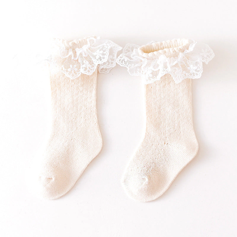 MyKids-USA Baby Girl Solid Color Mesh Patched Design Lace Socks