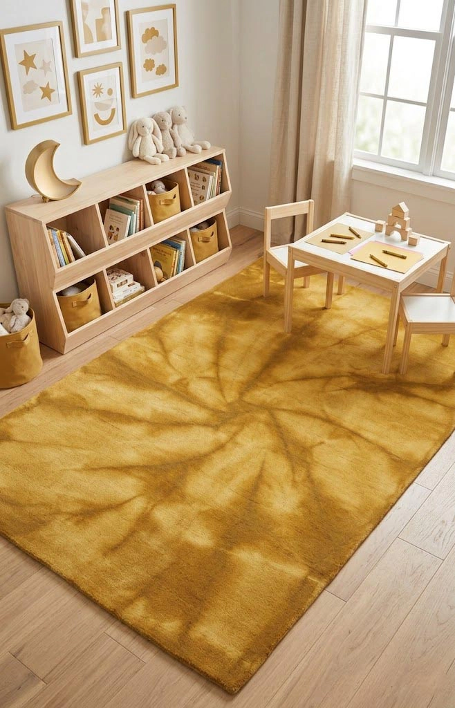 Magic Rugs 5'0 X 8'0 Hand-Tufted Golden Yellow Tie-Dye Modern Wool Rug