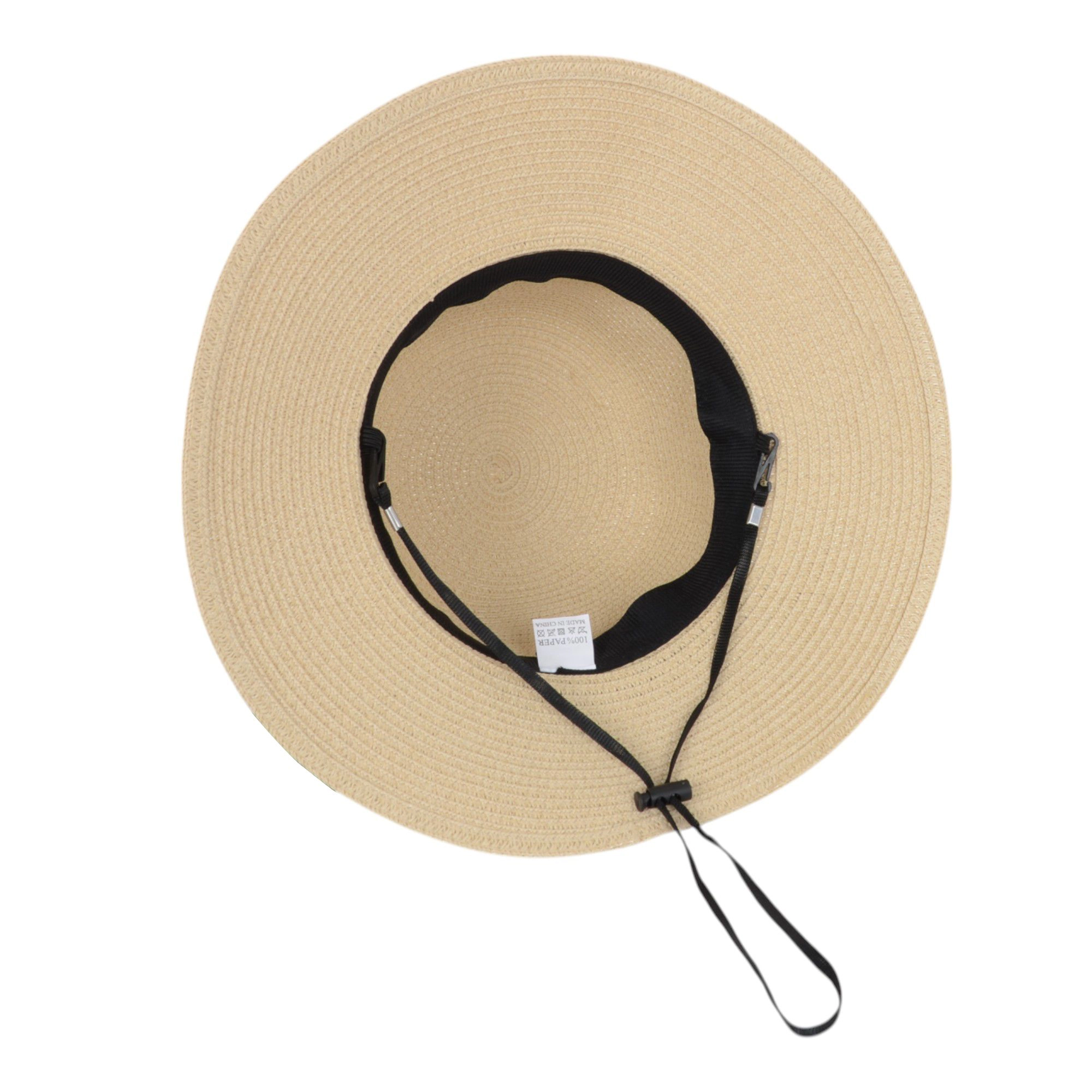 Anna-Kaci Women's Wide Brim Straw Sun Hat with Black Ribbon Bow Adjustable Chin Strap Inner Sweatband