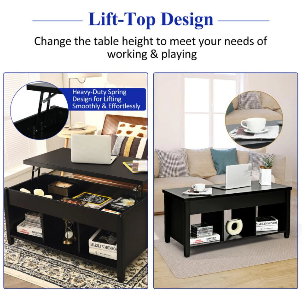 Hivvago Lift Top Coffee Table With Hidden Storage Compartment-Black