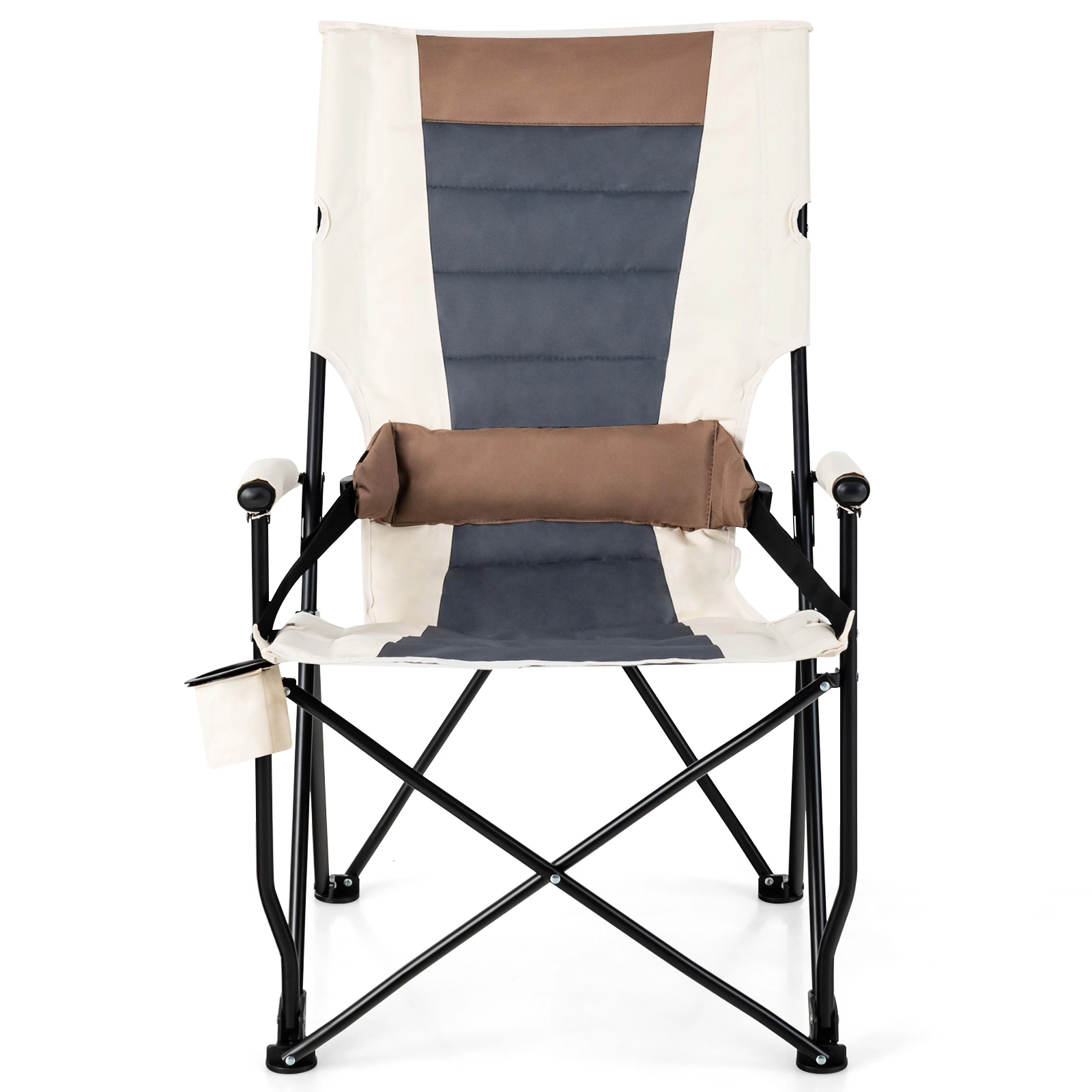SUGIFT White Folding Camping Chair with Lumbar Pillow and Cup Holder 25-in W 28.5-in D 40-in H 330-lb Seat Capacity