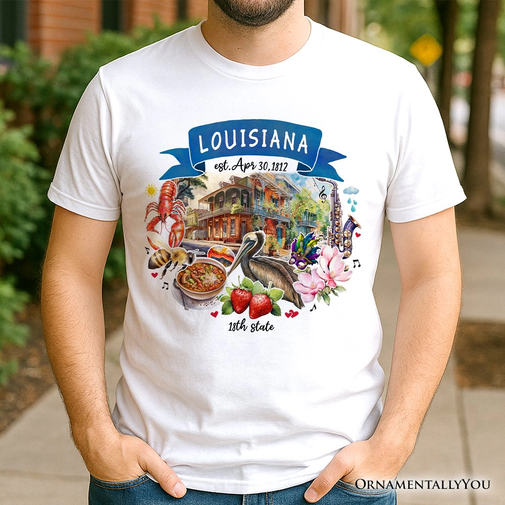 OrnamentallyYou Unisex Artistic Louisiana State Themes And Landmarks T-Shirt