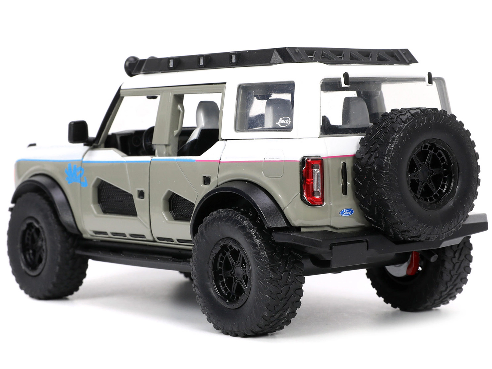 Jada 2021 Ford Bronco Gray and White with Matt Black Hood with Roof Rack "M2 Motoring" "Just Trucks" Series