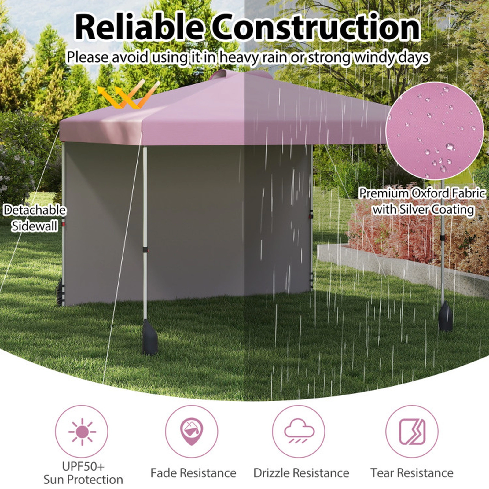 SUGIFT 10 x 10-ft Pop Up Canopy Tent with Sidewall and Wheeled Bag Adjustable Height Pink