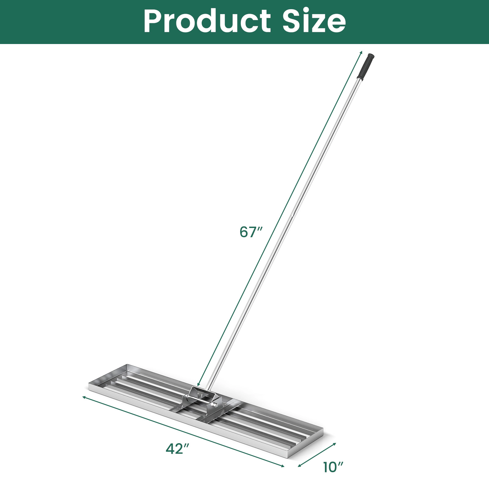 SUGIFT 42 x 10 in Lawn Leveling Rake Silver with 67 in Ergonomic Handle