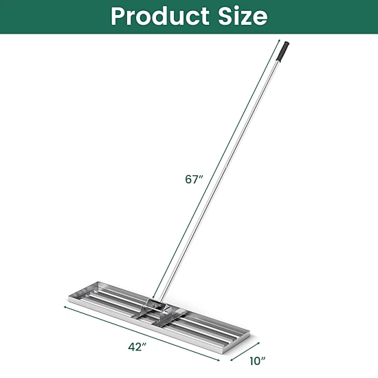 SUGIFT Silver Lawn Leveling Rake with Ergonomic PVC Grips and 67-in Handle 42-in W 10-in D
