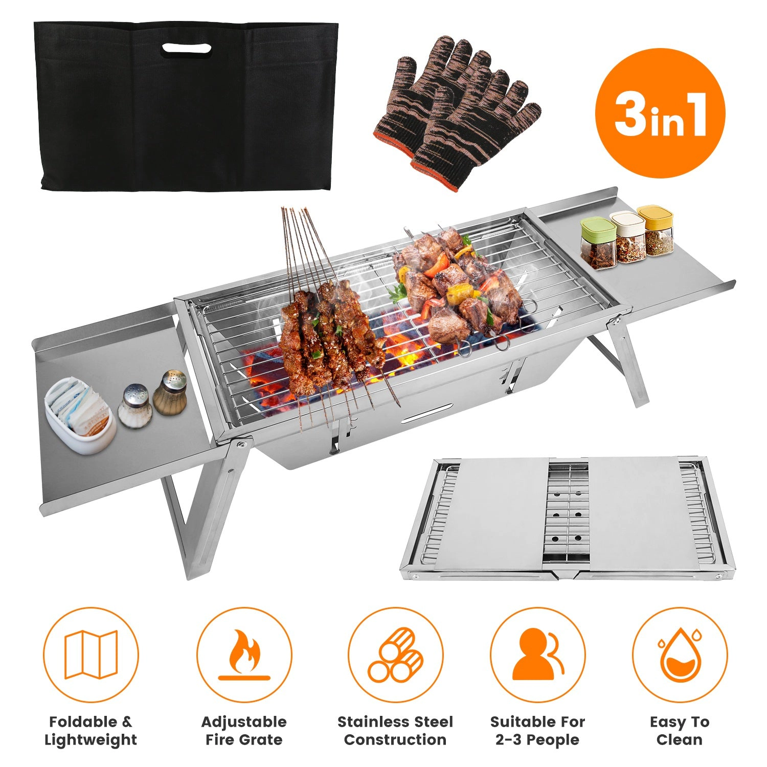 GBruno 3-in-1 Foldable Charcoal Grill Fire Pit