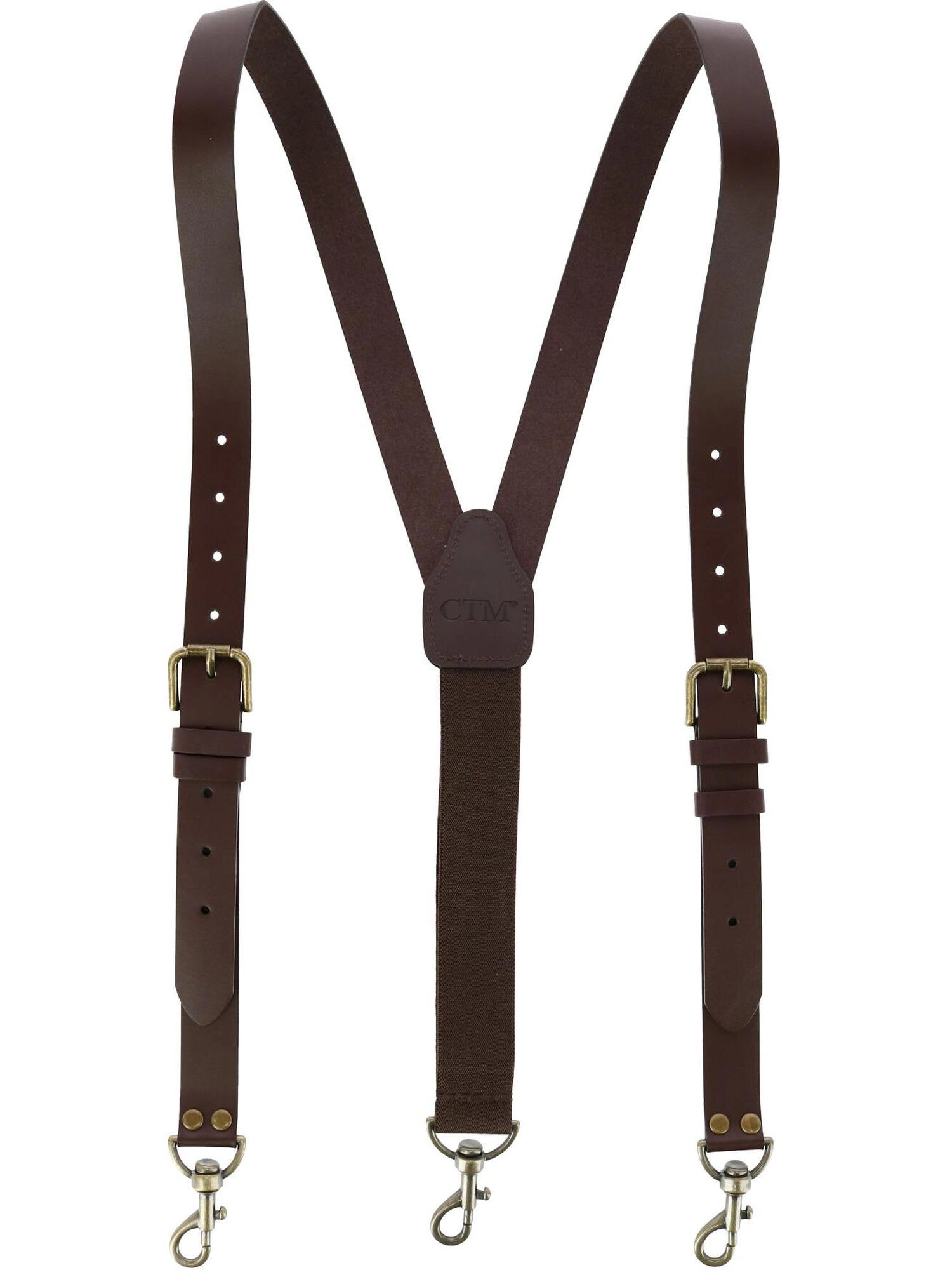 CTM Mens Coated Leather Buckle Strap Suspenders with Metal Swivel Hook Ends