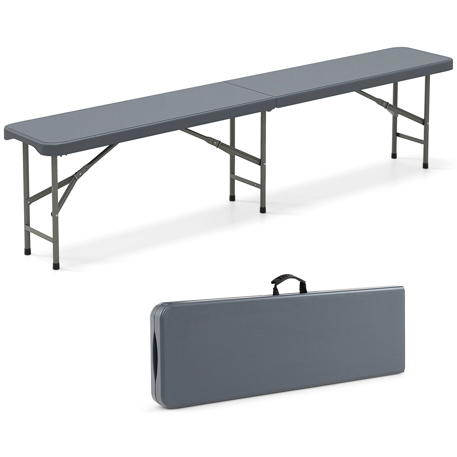 SUGIFT 6-Ft HDPE Plastic Folding Bench Portable Seat with Carry Handle and Middle Lock 660-lb Capacity Gray/White