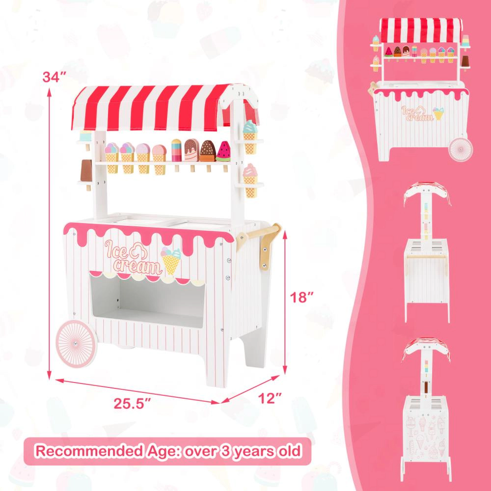 Hivvago Kids Ice Cream Cart Playset with Display Rack and Accessories