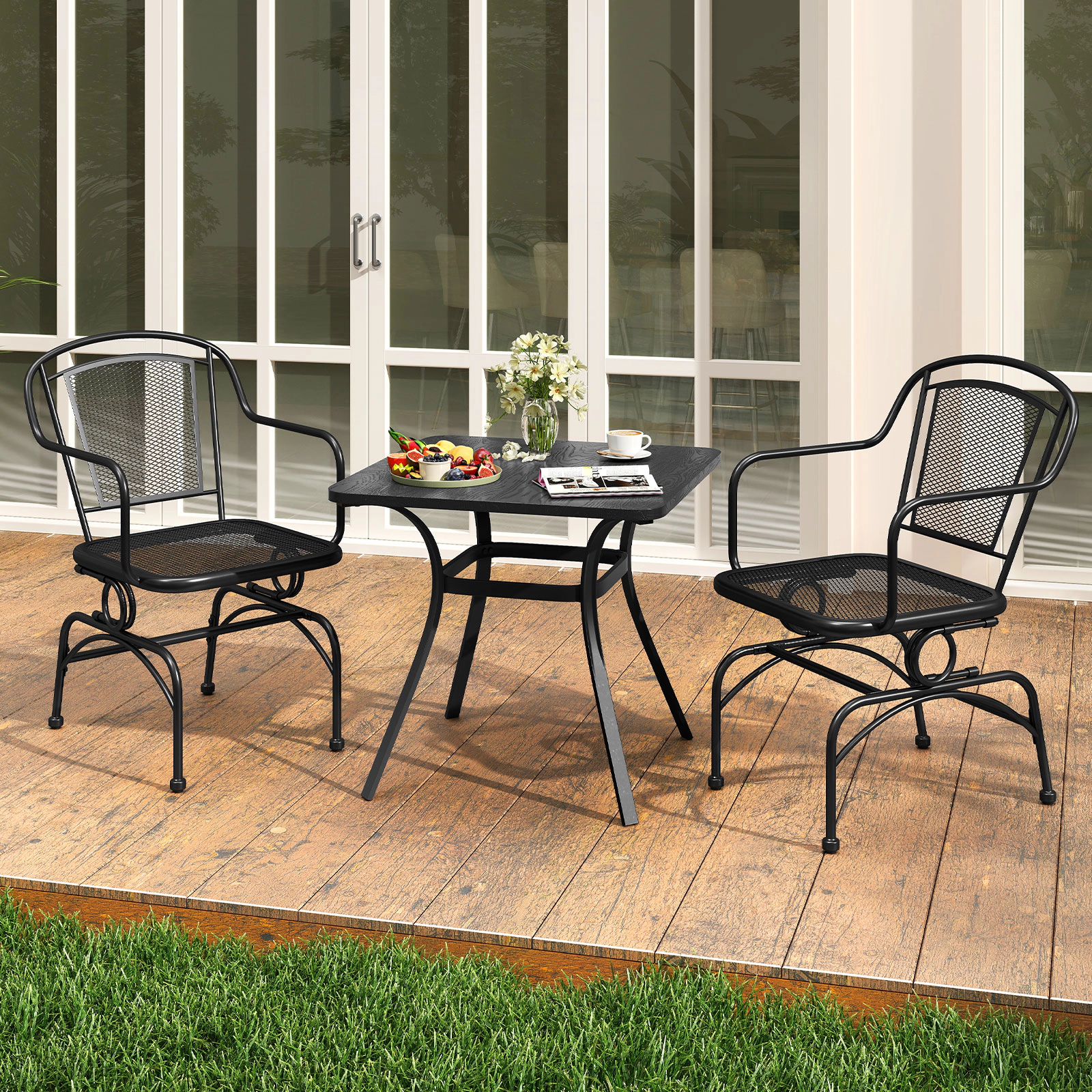 SUGIFT Set of 2 Black Metal Outdoor Rocking Chairs with Breathable Mesh