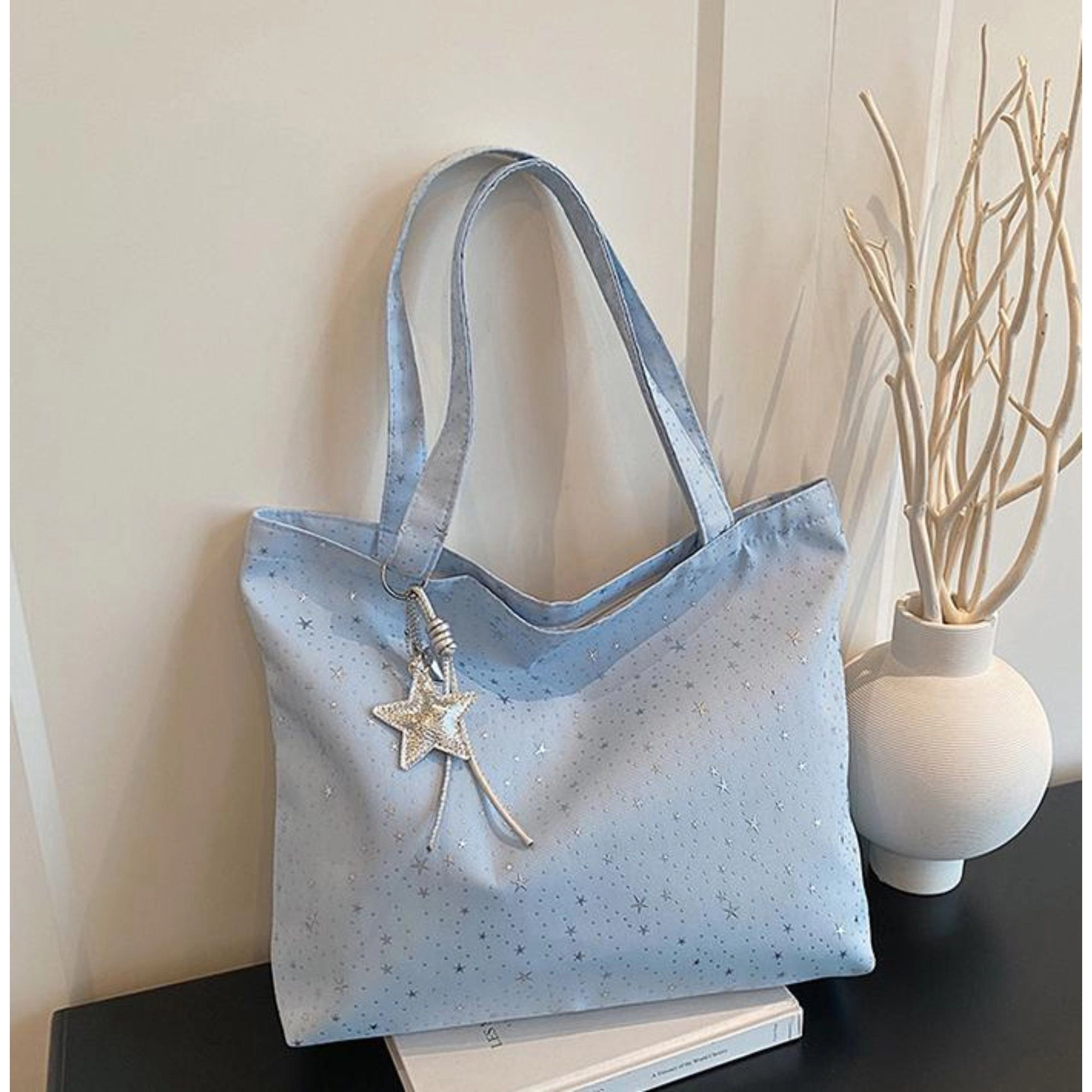 Alilang Women's Star Print Canvas Tote Bag Large Capacity Casual Shoulder