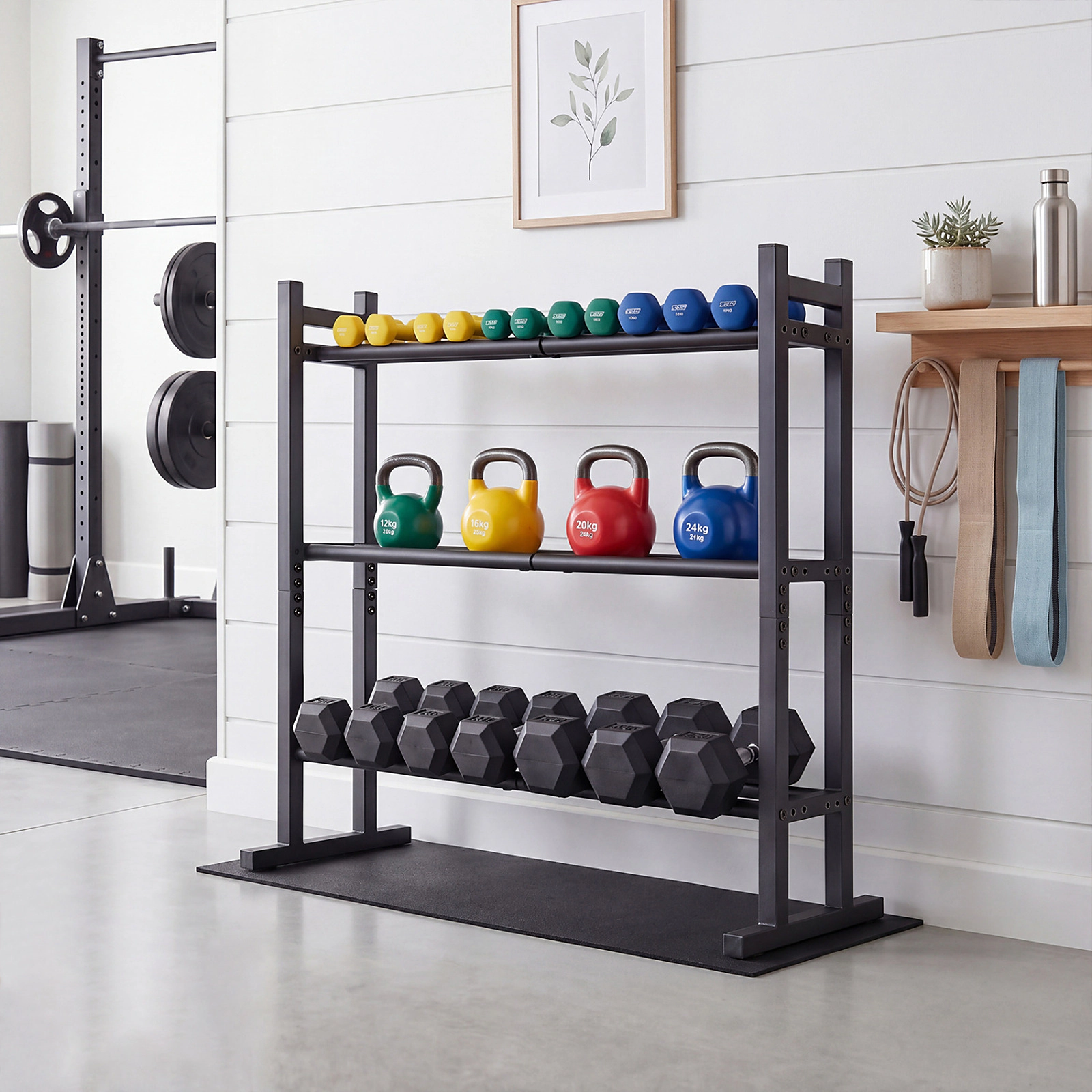 SUGIFT 3-Tier Black Dumbbell Rack with Adjustable Spacing 31.5-in W 12-in D 31.5-in H 529-lb Total Capacity