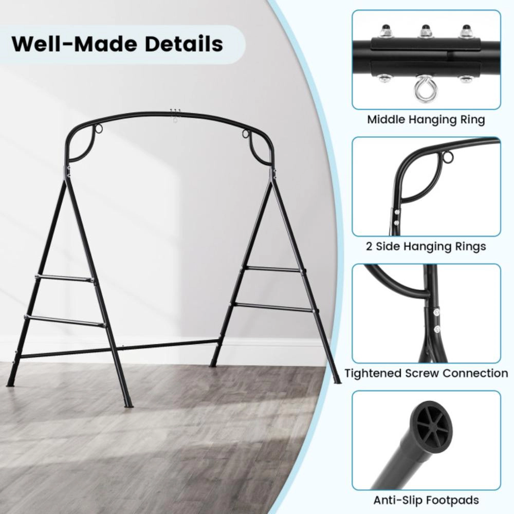 Hivvago Outdoor Metal Swing Stand With 4 Support Bars And 2 Hanging Ways-Black