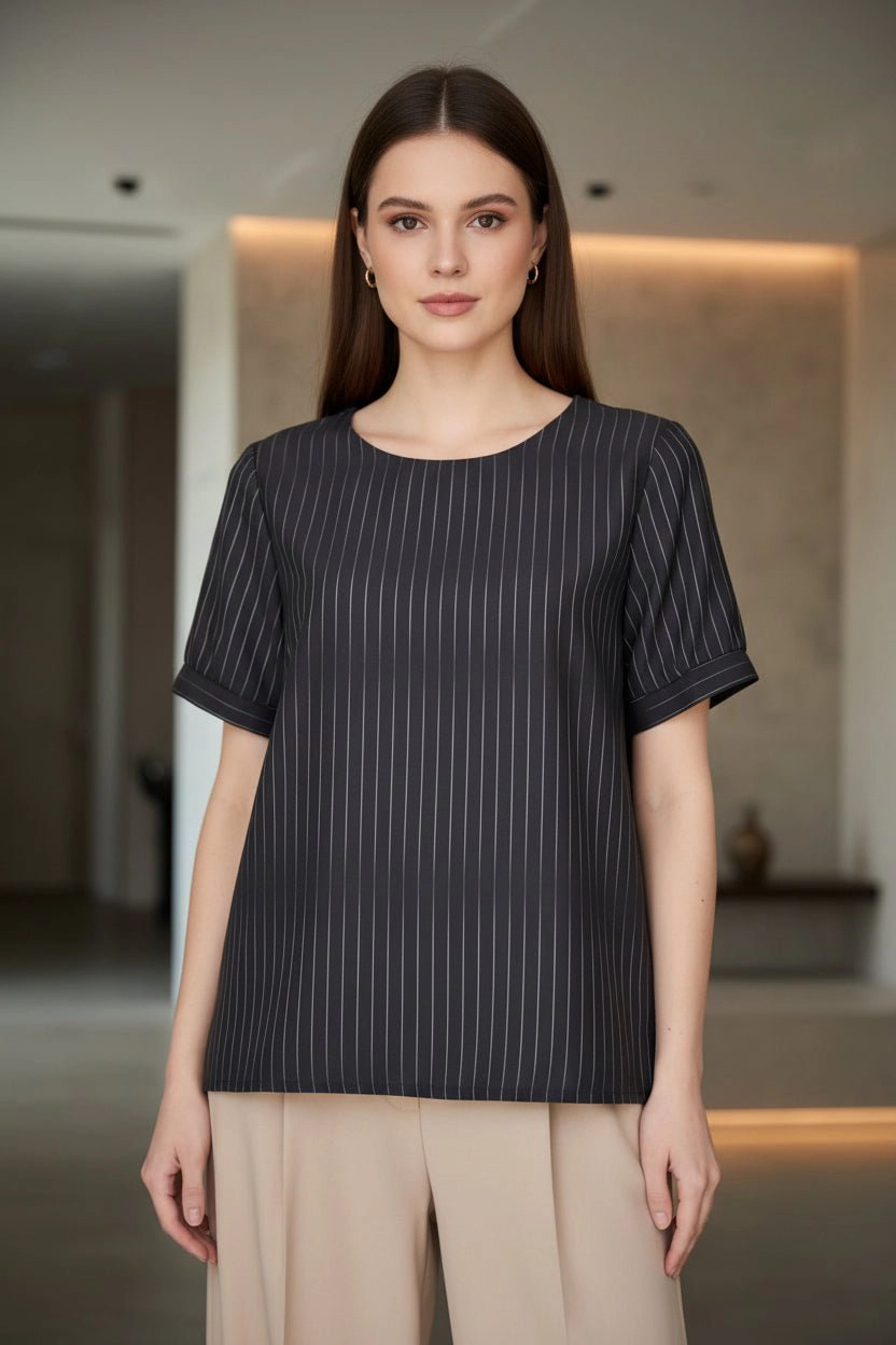 DressAtR Women's Puff Sleeve Round Neck Pullover Blouse