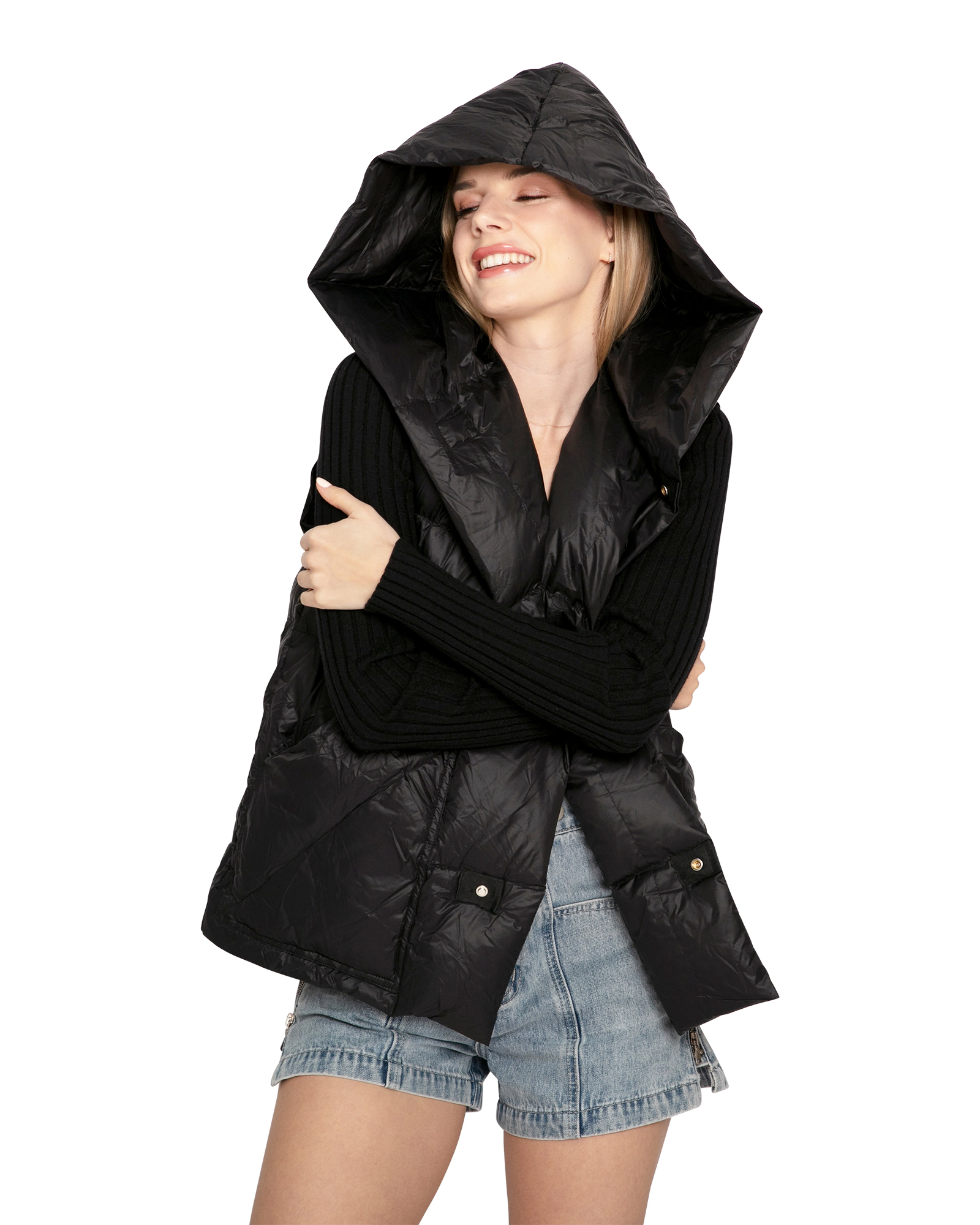 Belle & Bloom Womens Over My Head Hooded Puffer Vest