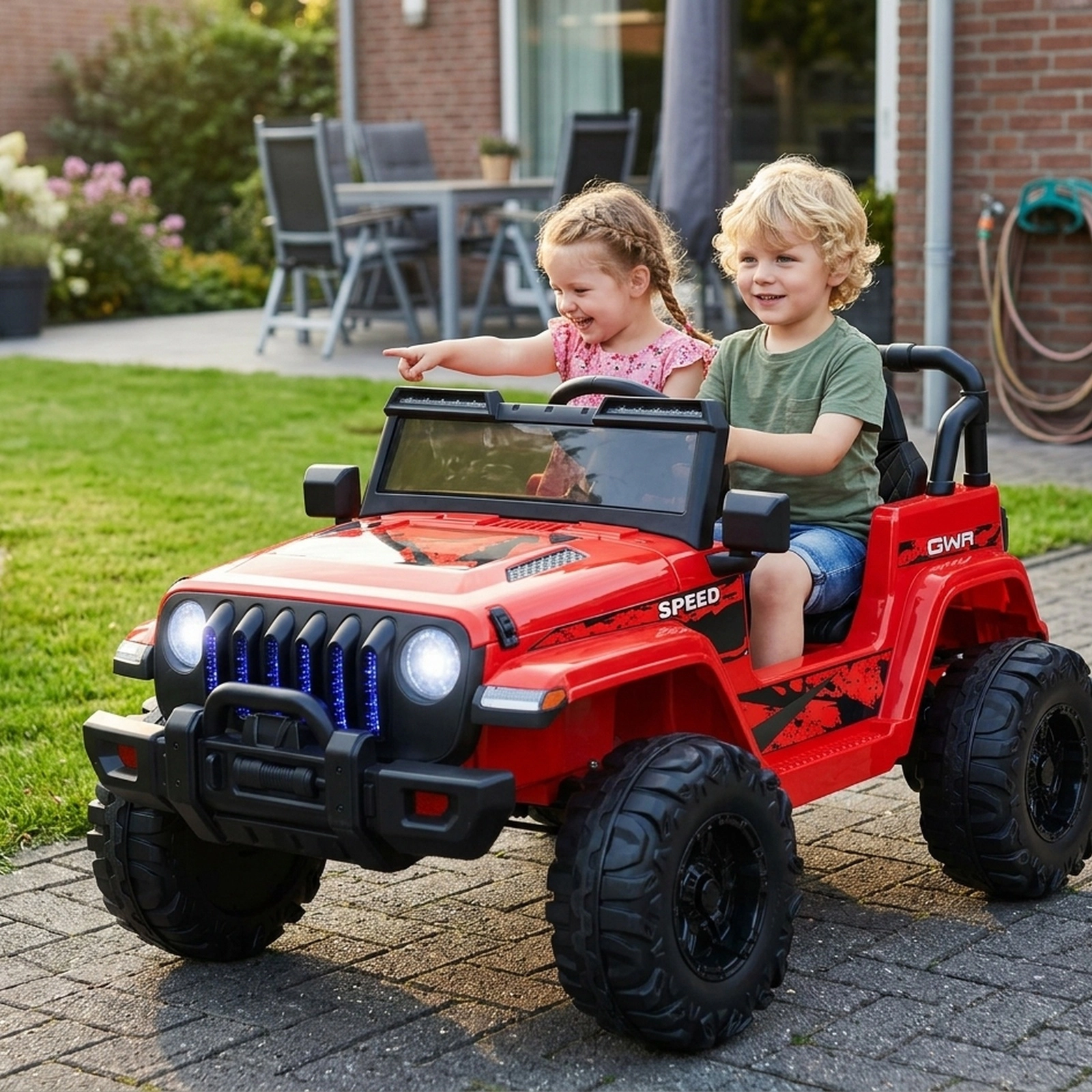 12V Kids Ride on Car 2.4G Parent Remote 3 Speeds Spring Suspension and Music Off-Road SUV Style Ages 3+ 77-lb Capacity