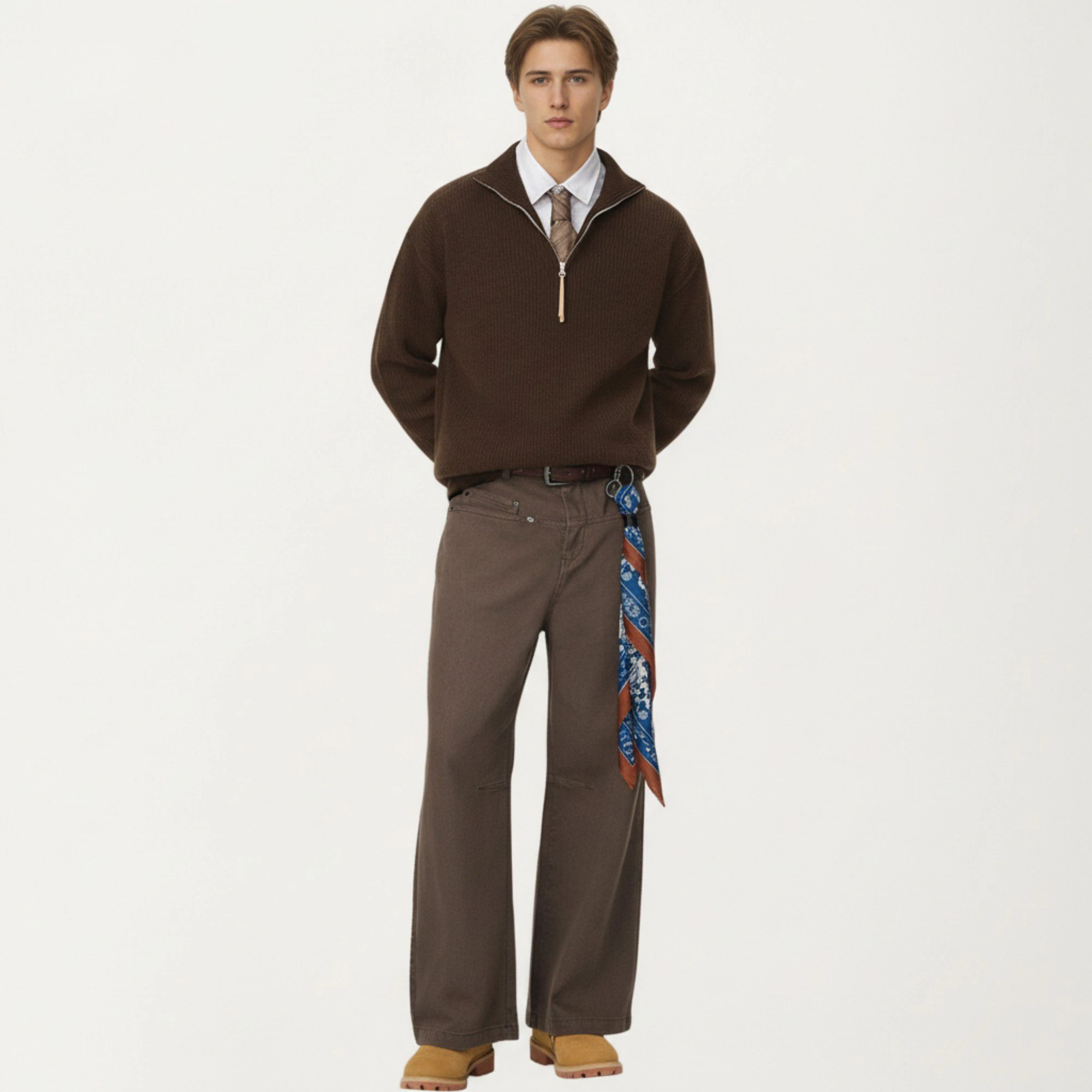 Anna-Kaci Men's Ribbed Half Zip Sweater with Relaxed Fit and Stand Collar Design