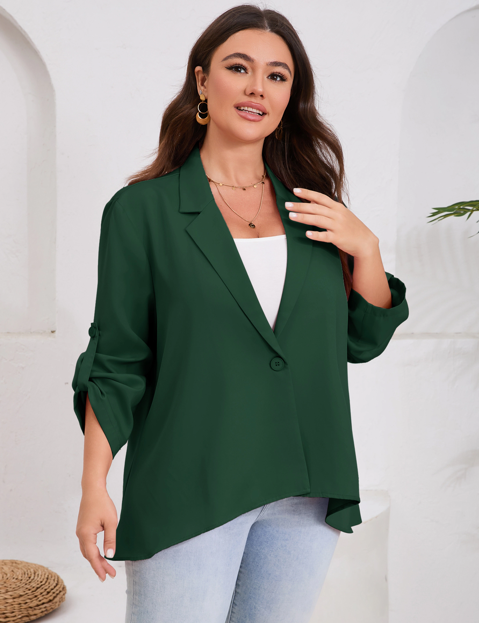 KOJOOIN Women's Plus Blazer Long Sleeve Single Breasted Open Front Lightweight