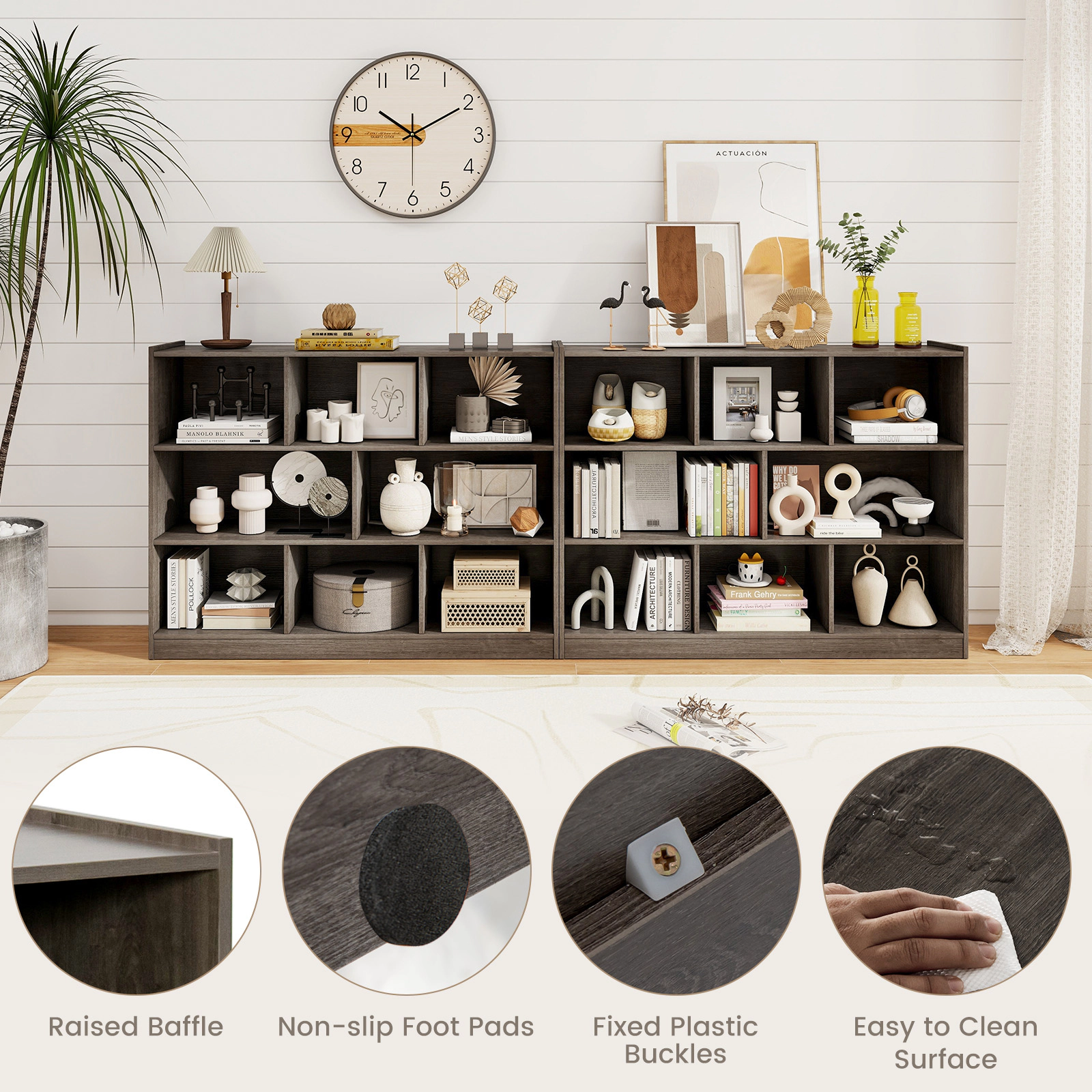 SUGIFT 3-Tier 8-Cube Open Bookcase Storage Shelves Display Cabinet 132-lb Top 44-lb Cube Capacity 48-in Wide