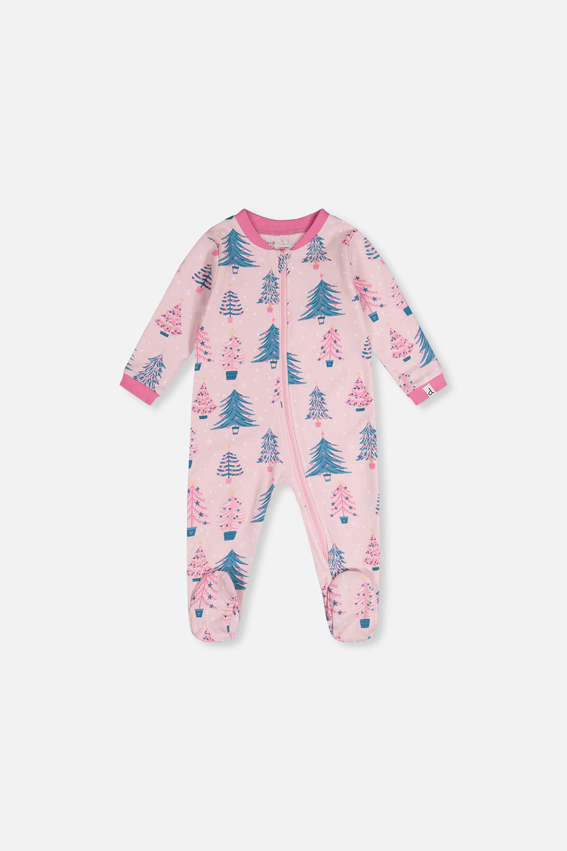 Deux par Deux Girls Organic Cotton Tree Print Front Zip Footed One Piece Pajama