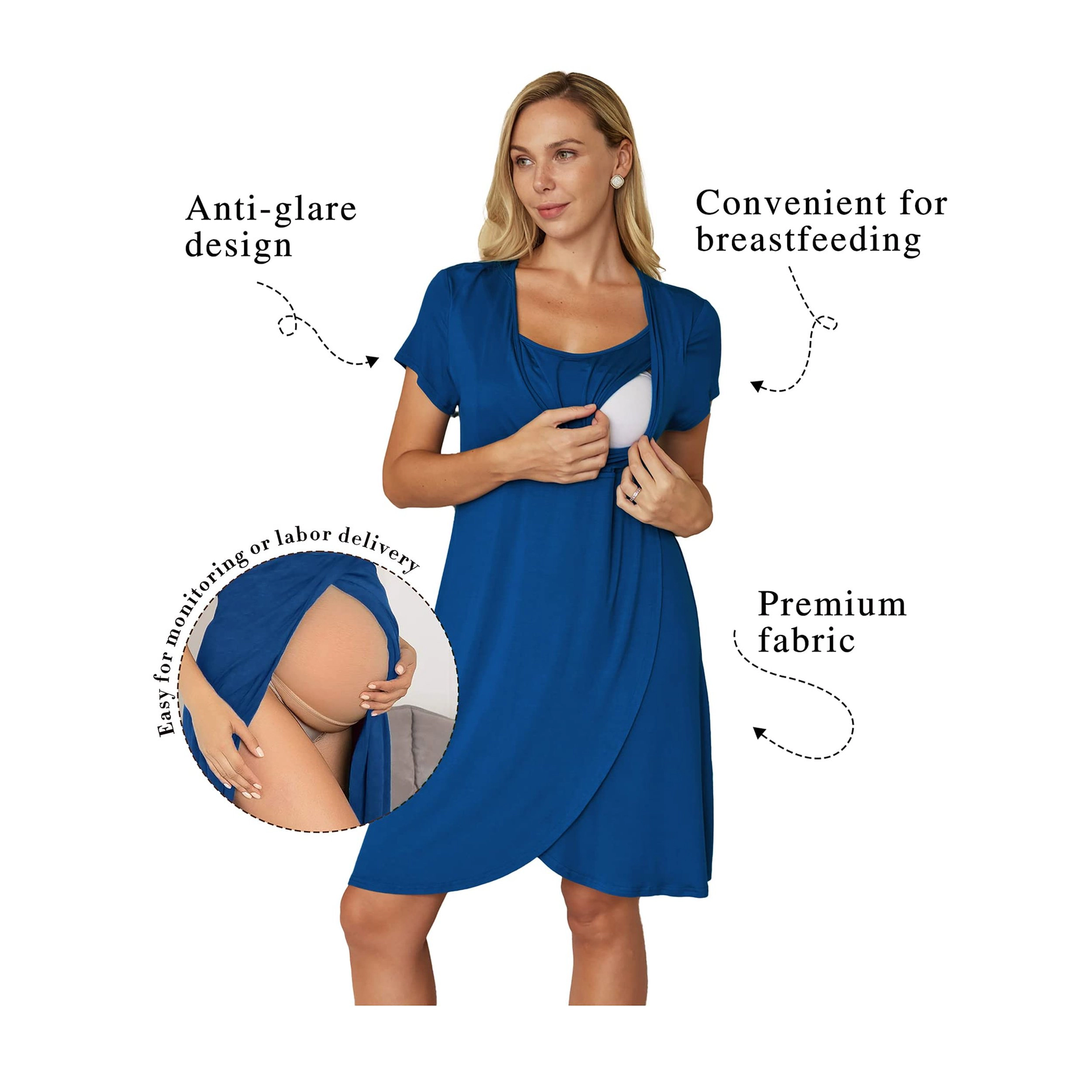 Ekouaer Nursing Nightgown 1 Maternity Short Sleeve Gown Breasfeeding Sleepwear