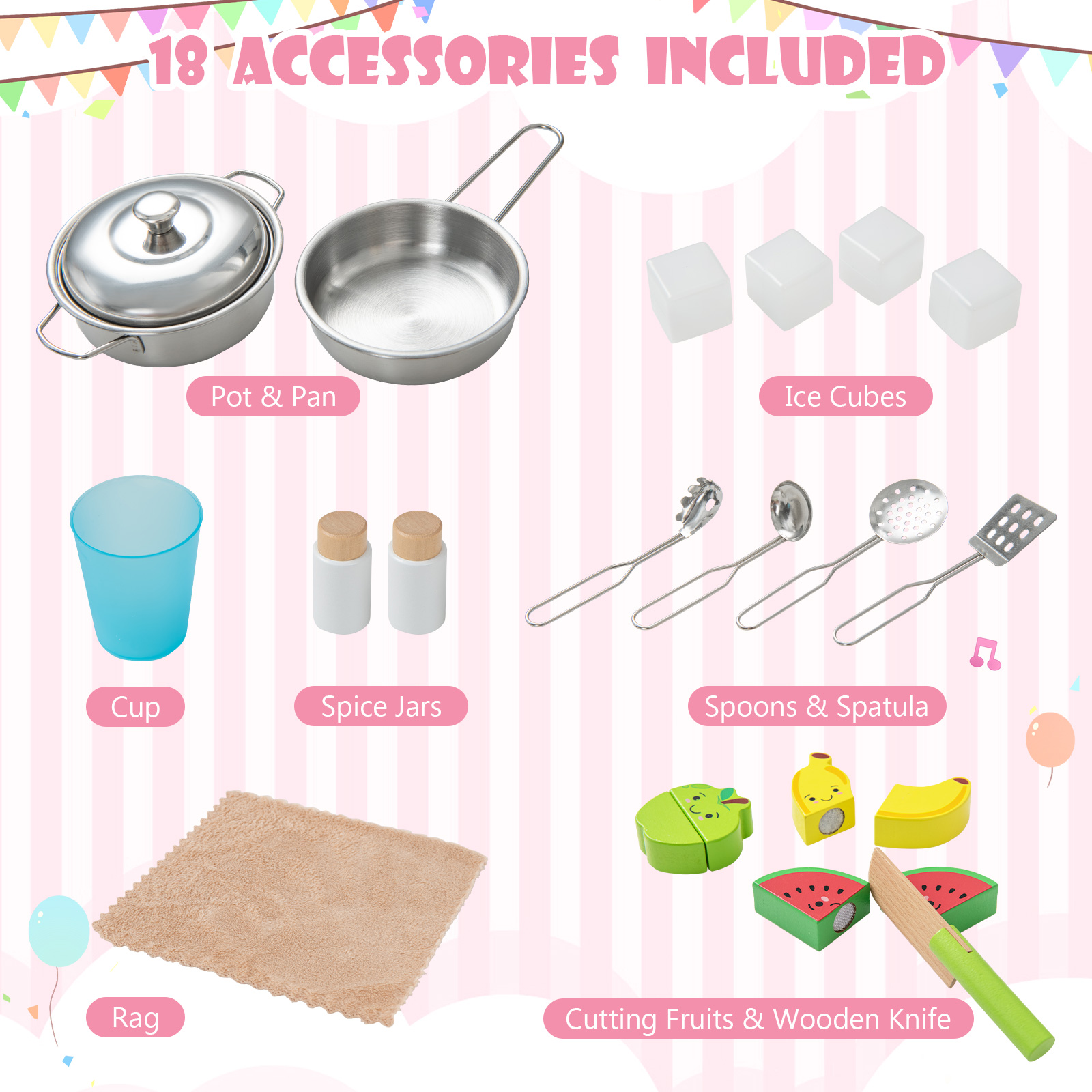 SUGIFT 28-in Pink Wooden Kids Kitchen Playset with Removable Sink Oven and Ice Maker 35.5-in H Ages 3-6
