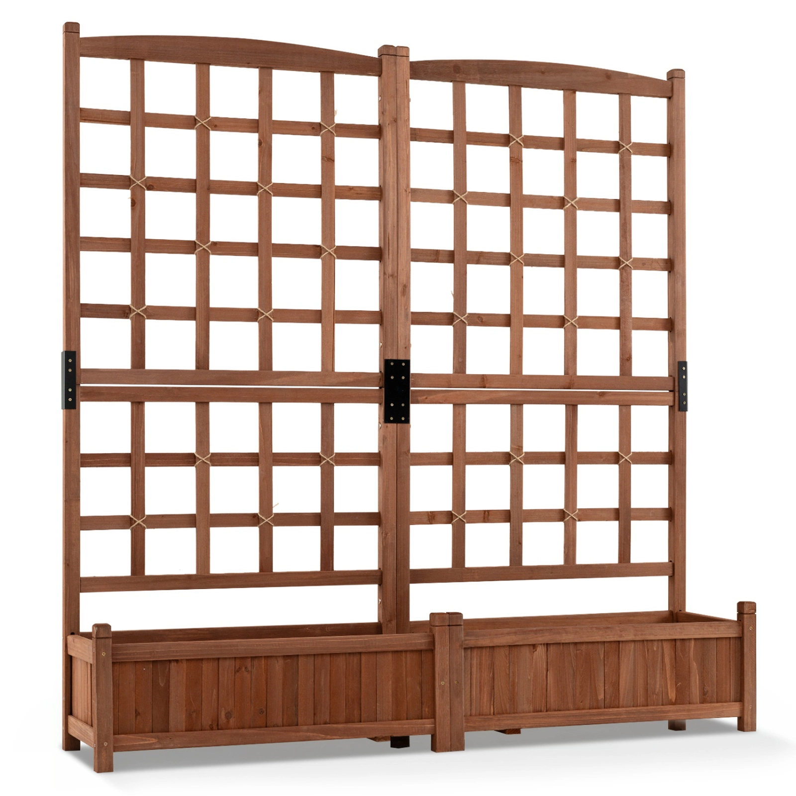 SUGIFT Rustic Brown Dual Raised Garden Bed with Diamond Lattice Trellis 57-in W 13-in D 59-in H 88-lb Box Capacity