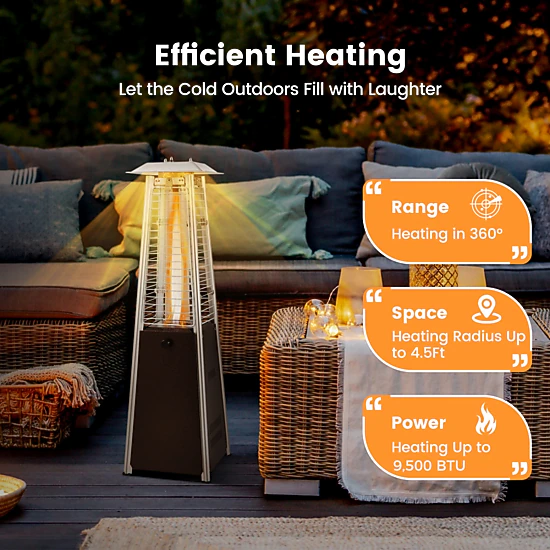 LJG 9500 BTU Portable Steel Tabletop Patio Heater with Glass Tube