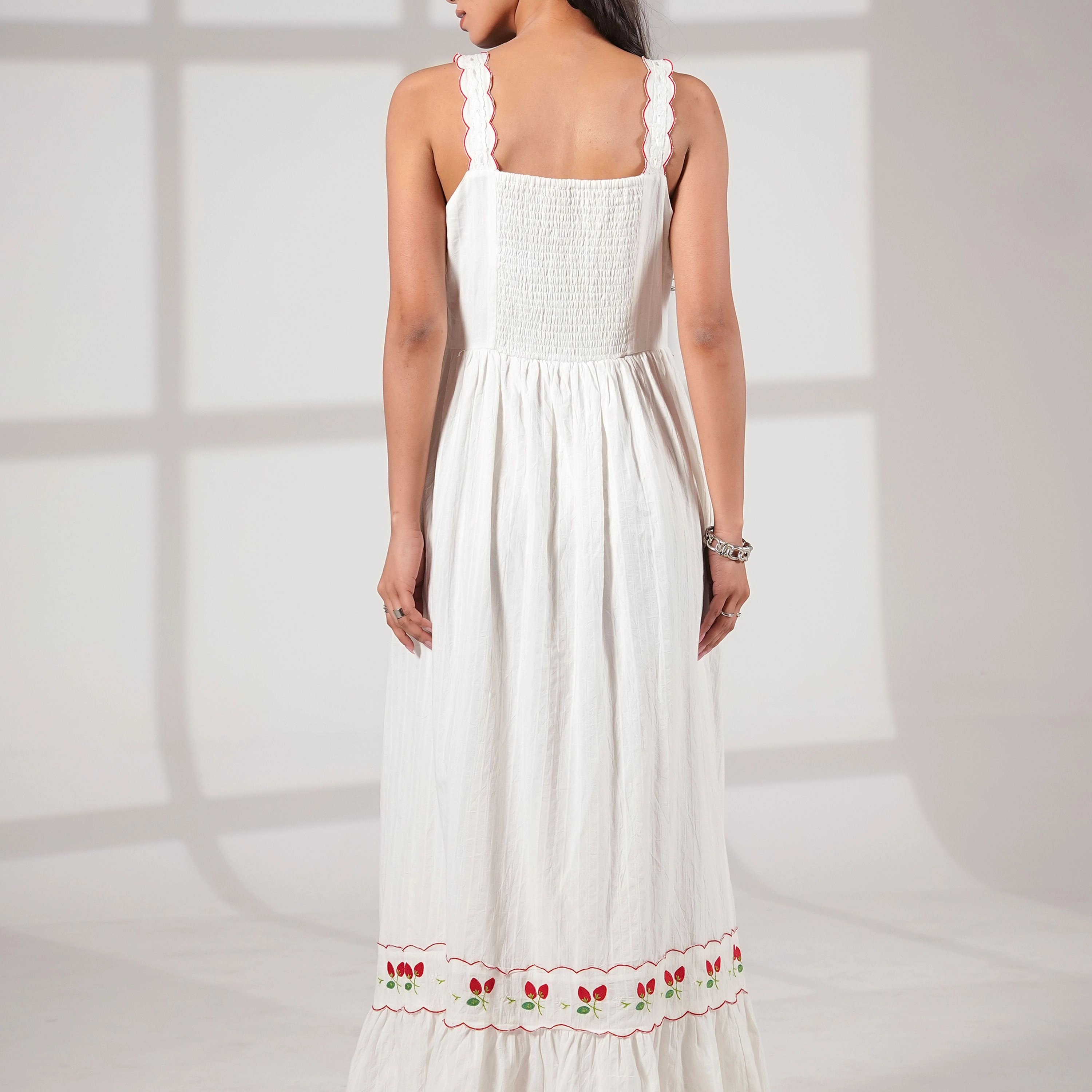 Rose & Nancy Women's Elsie Strawberry Embroidery Cotton Maxi Dress