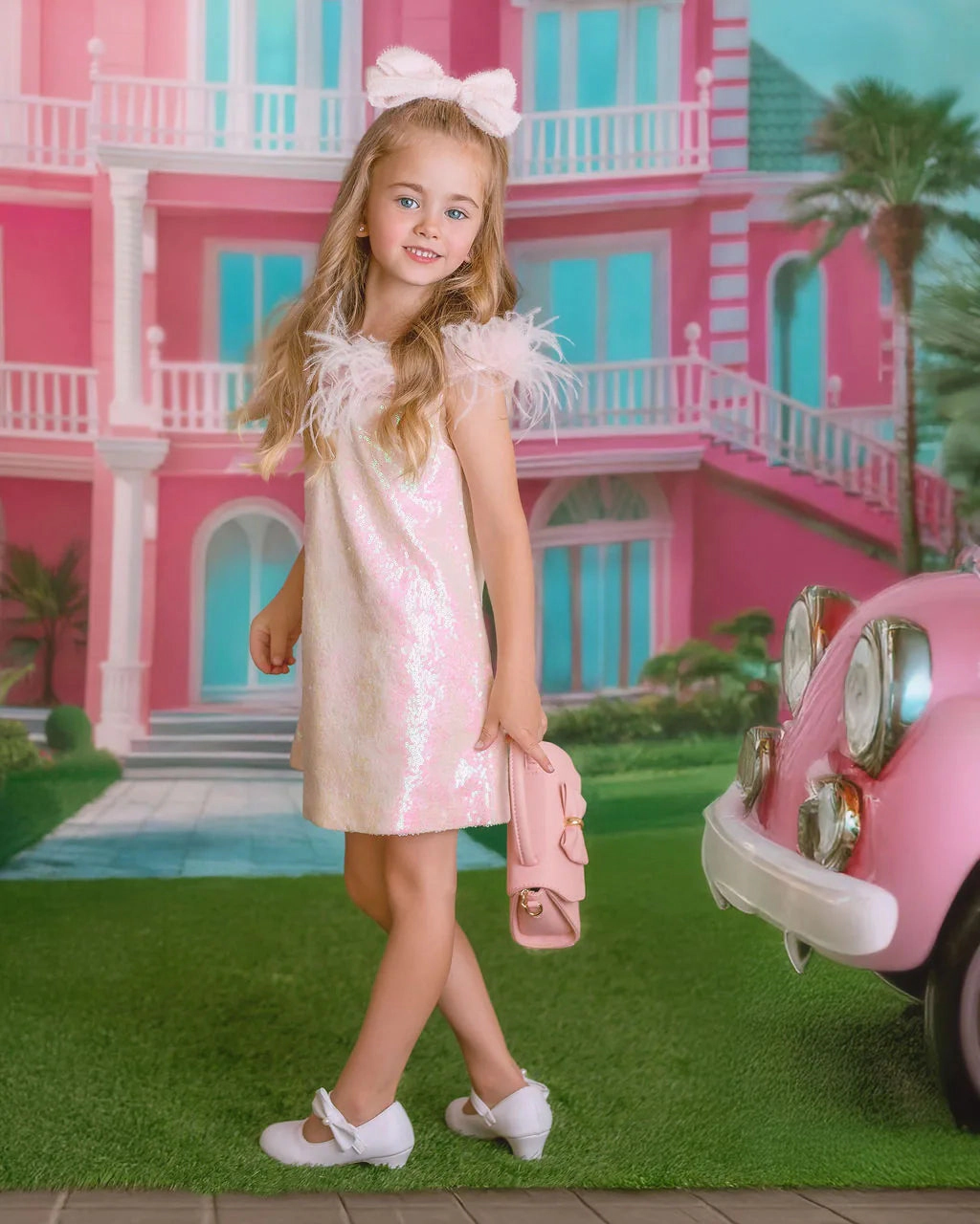 Faeella Girls Iridescent Stardust Pink Sequin Birthday Dress