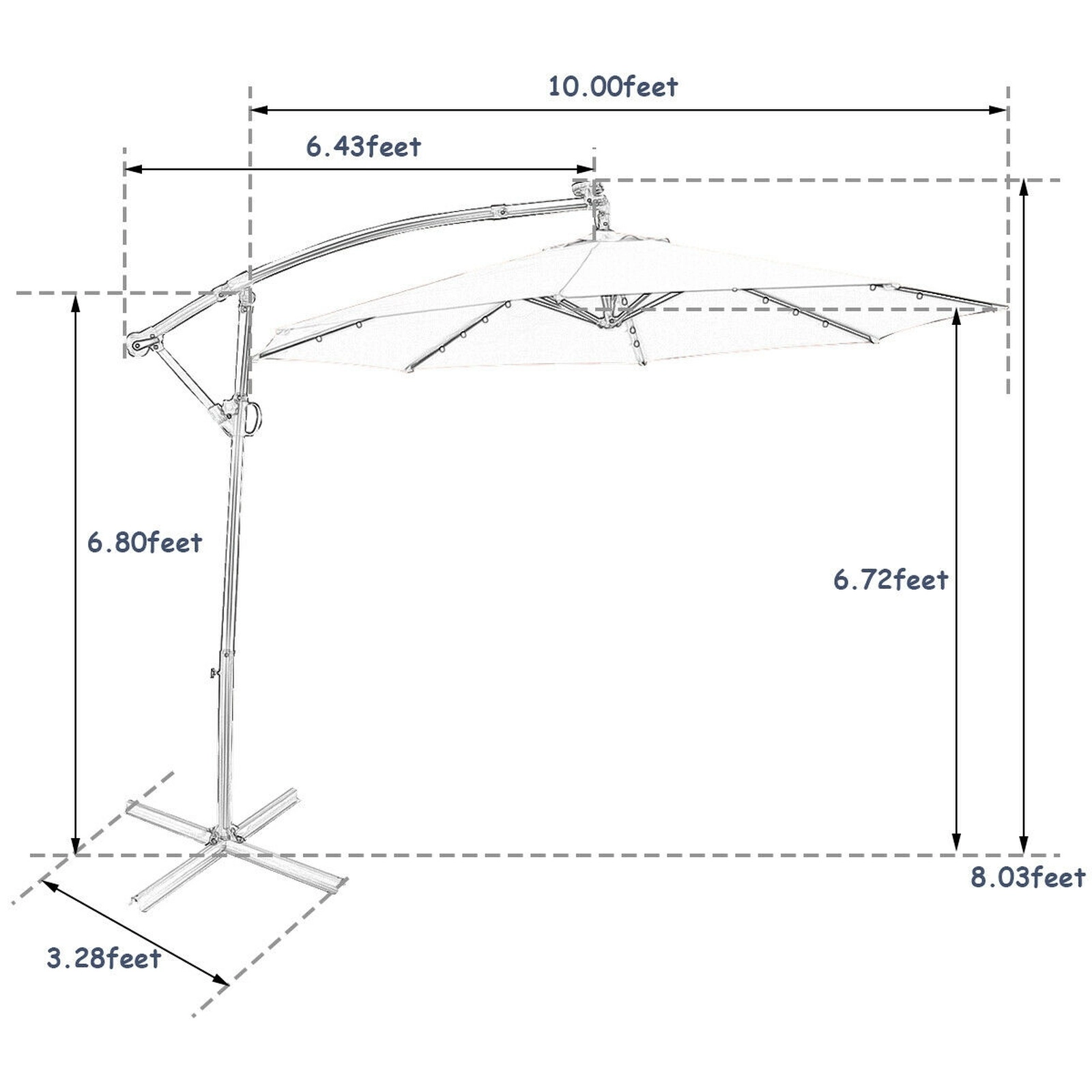 SUGIFT 10-ft 360° Rotation Solar Powered LED Patio Offset Umbrella with 32 Lights and Cross Base Navy Blue