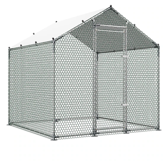 HONGGE Large Metal Chicken Coop Walk-in Chicken Run House with Waterproof Cover & Sturdy Frame Spire Roof Poultry Cage