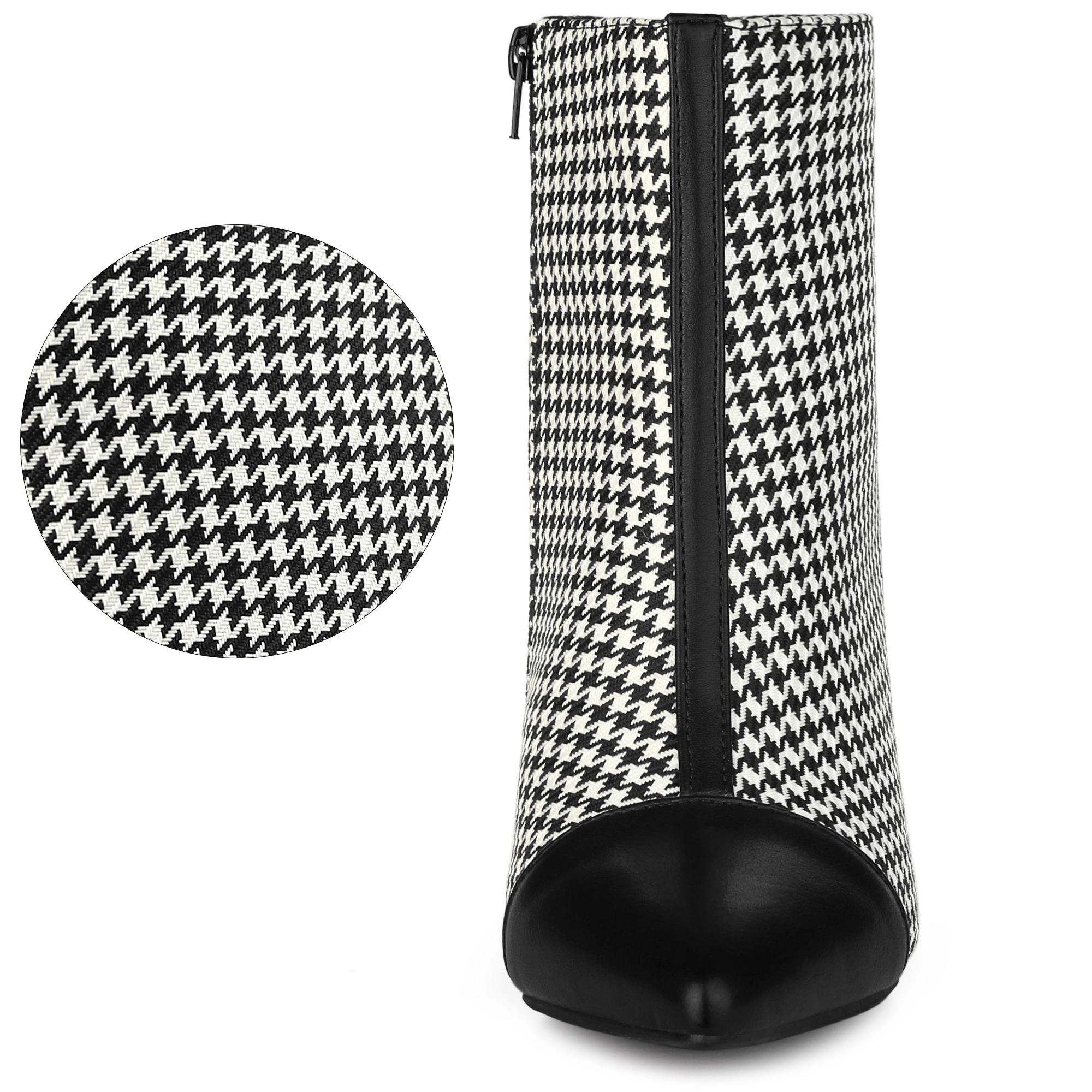 BLISSFUL STEP Women Houndstooth Pointed Toe Stiletto Heels Ankle Booties