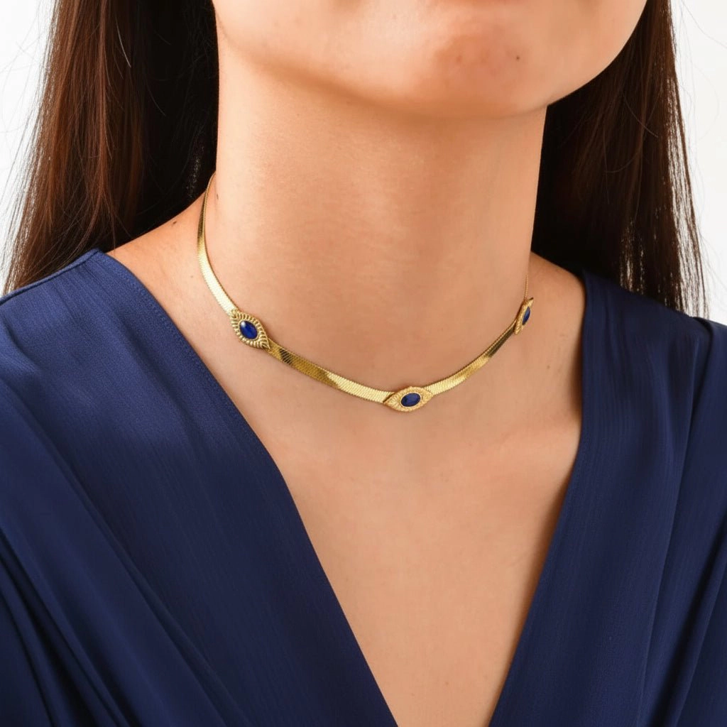 DressAtR Women's Blue Enamel 18K Gold Plated Necklace