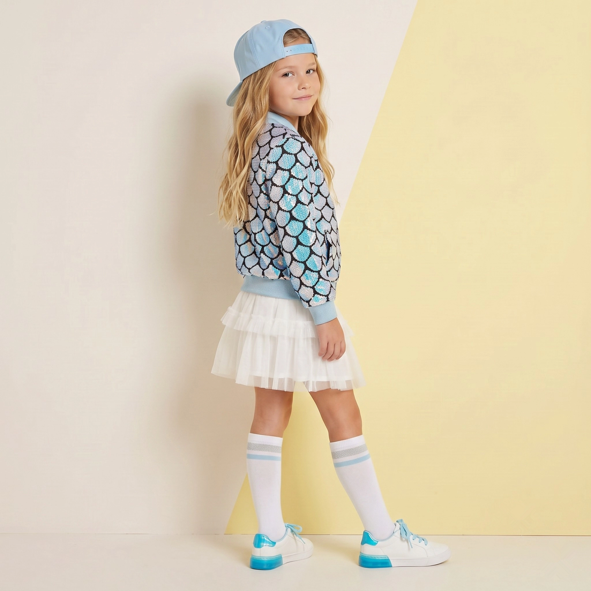 2Bunnies Girls’ Mermaid Seashell Sequin Bomber Jacket with Glitter Trim