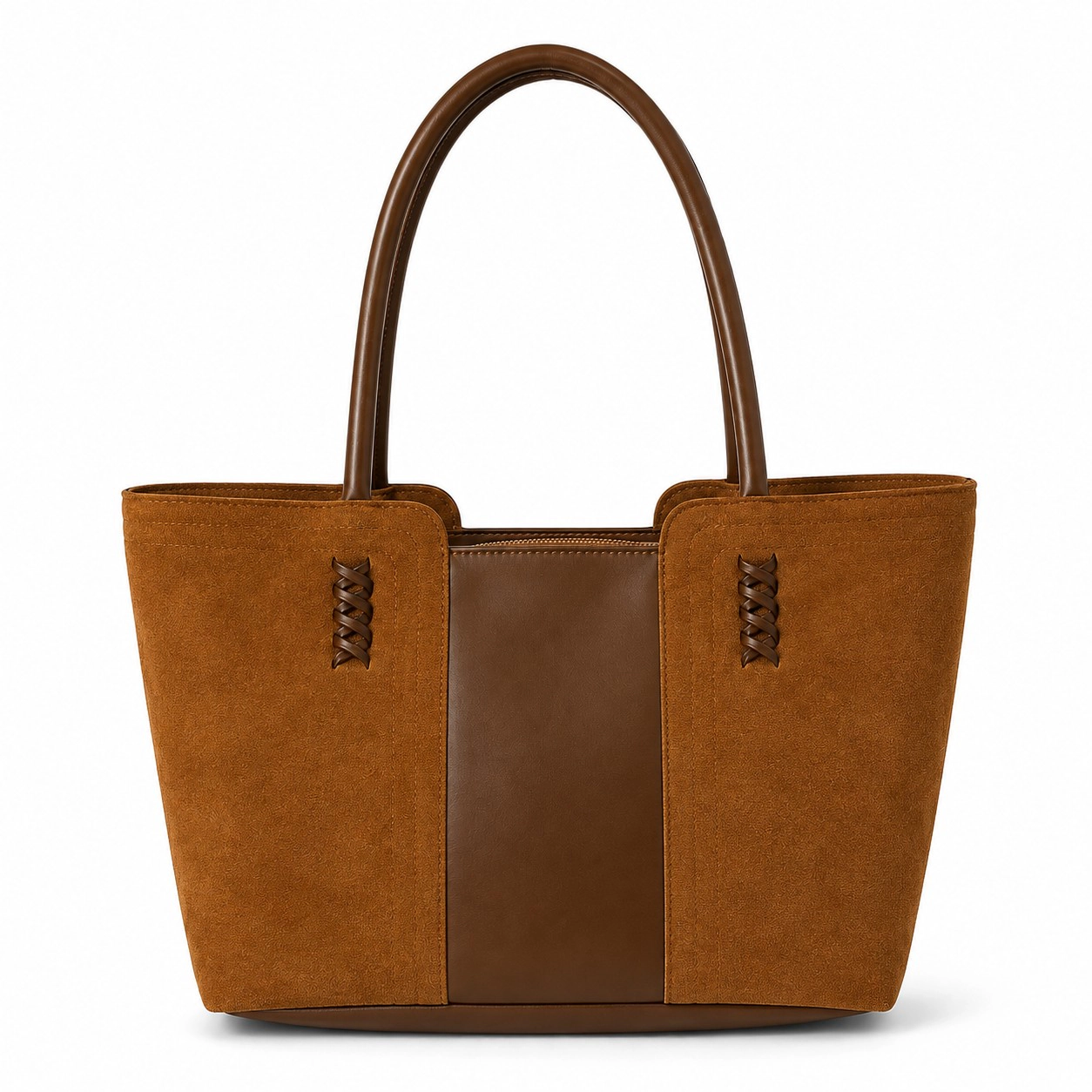 Alilang Faux Suede Tote Bag with Double Shoulder Handles Zip Closure and Interior Pockets